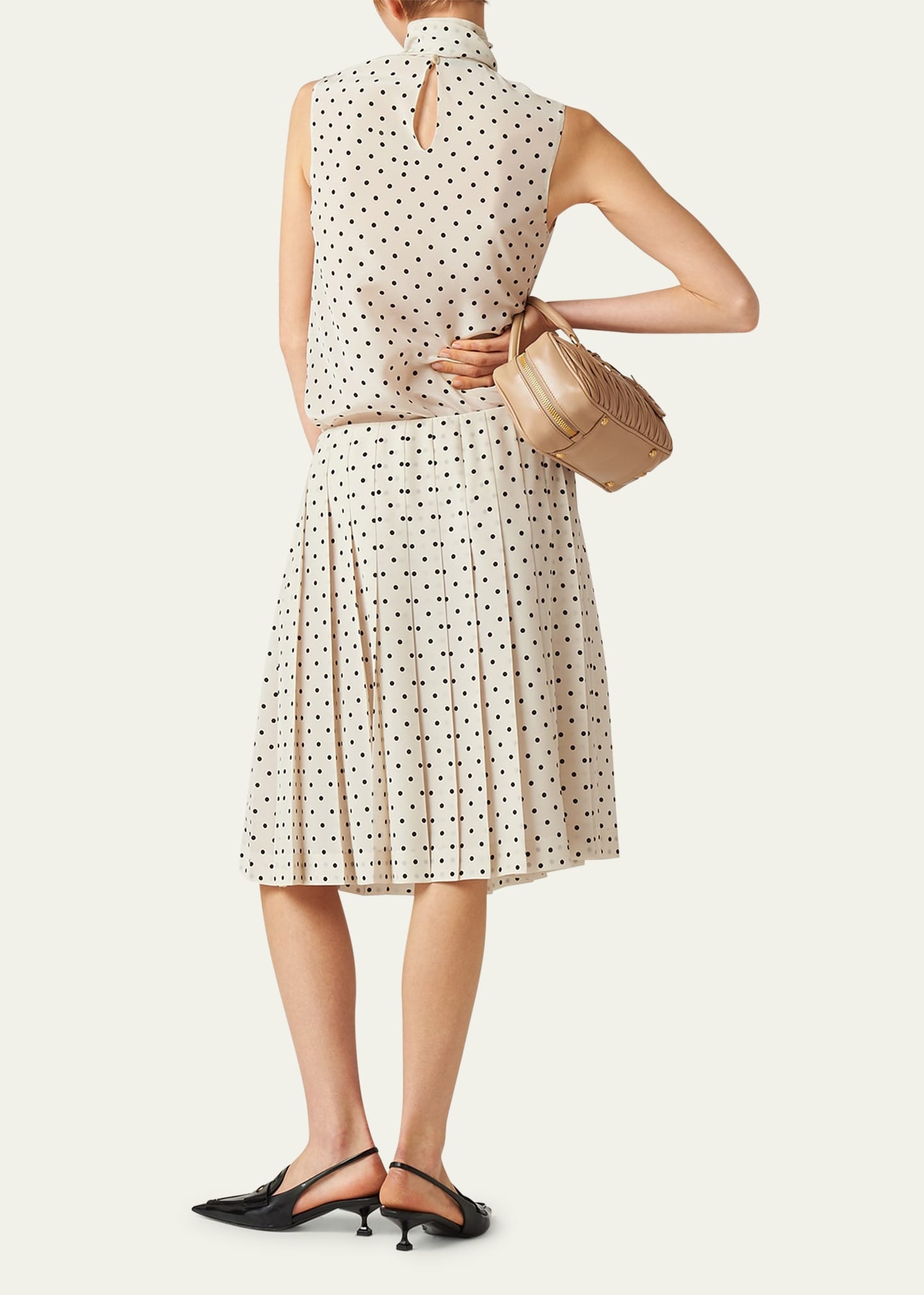Polka-Dot Crepe de Chine Pleated Midi Skirt - 3