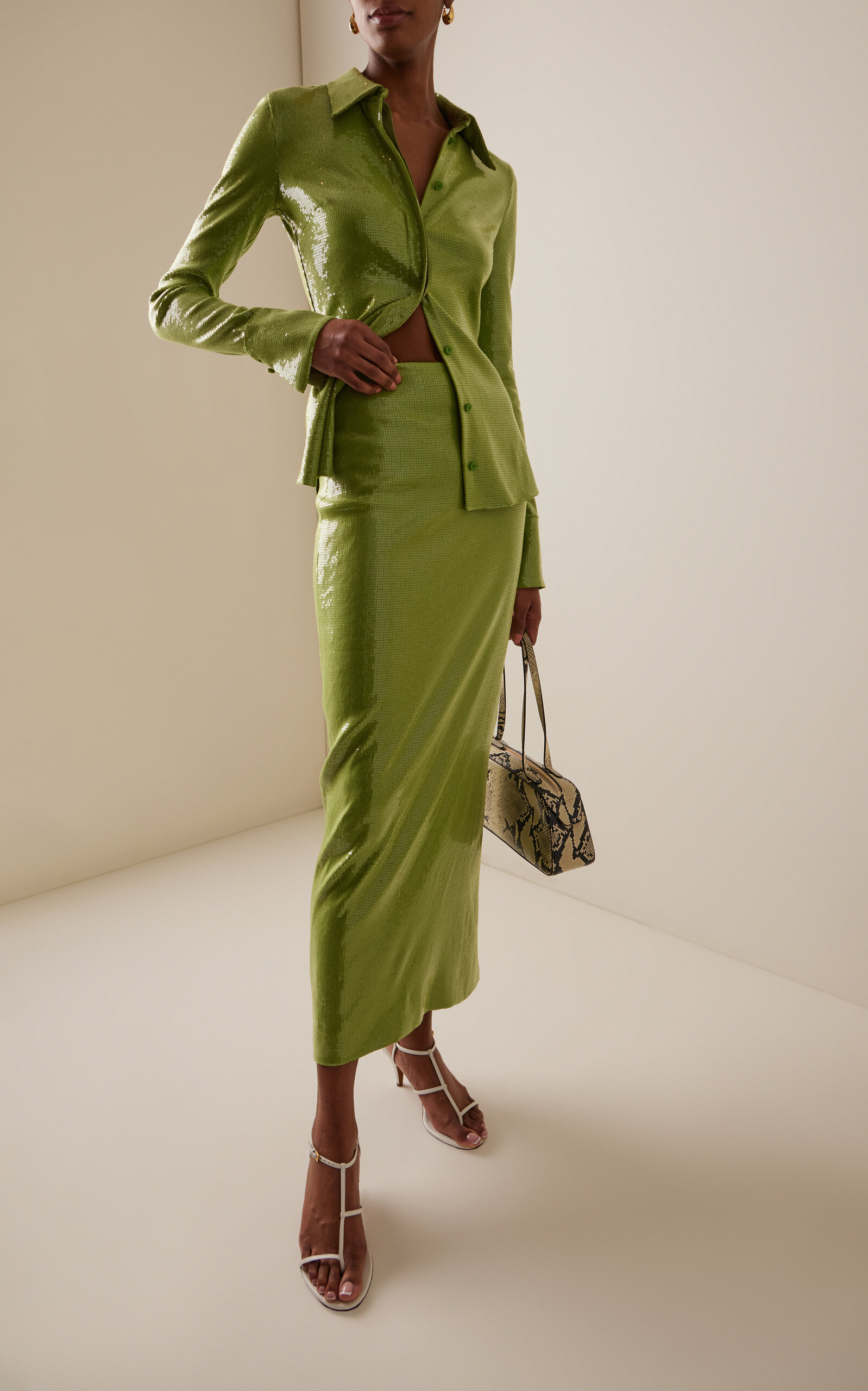Sequined Jersey Maxi Skirt green - 2