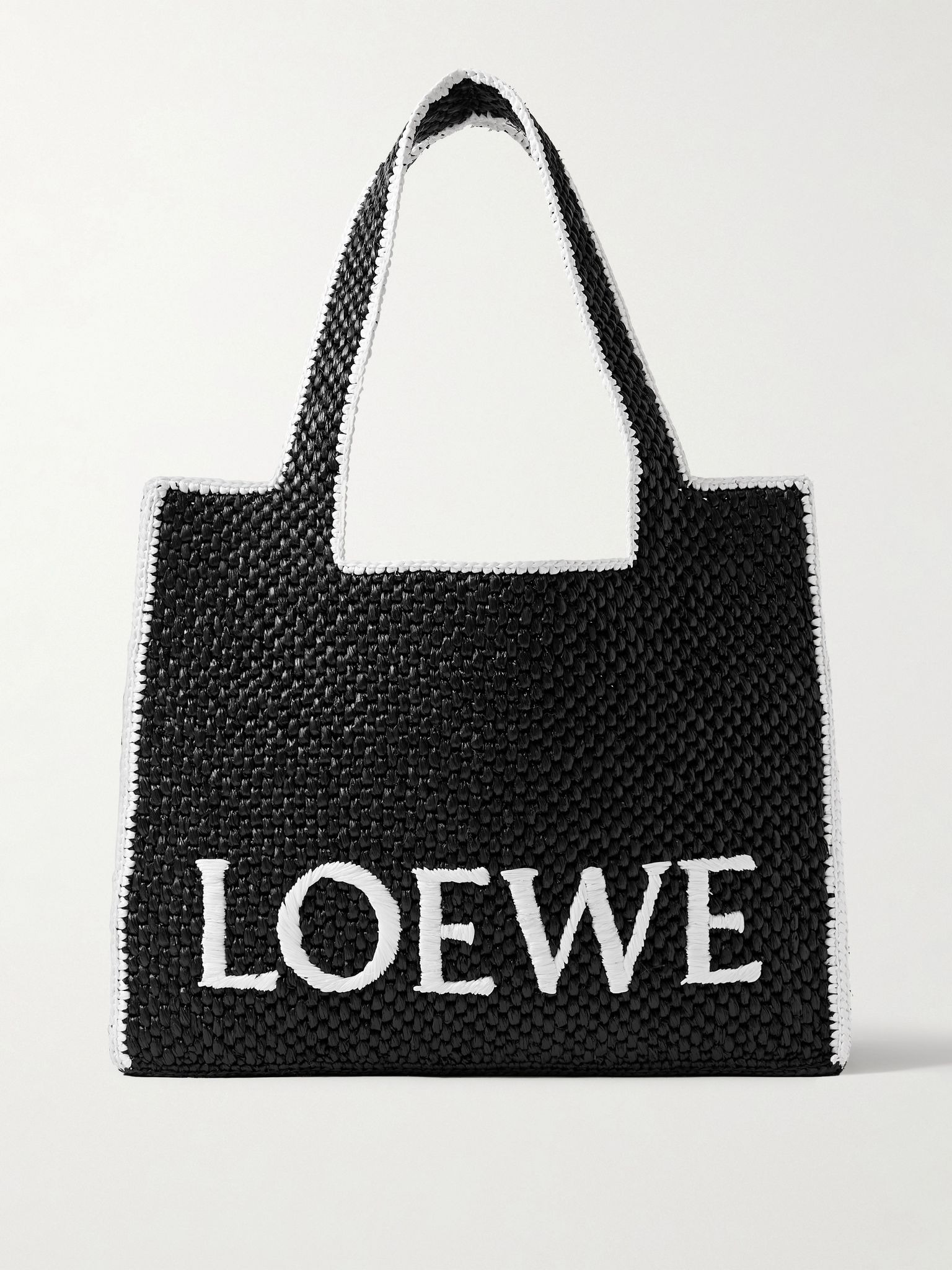 + Paula’s Ibiza Logo-Embroidered Raffia Tote Bag Black - 1