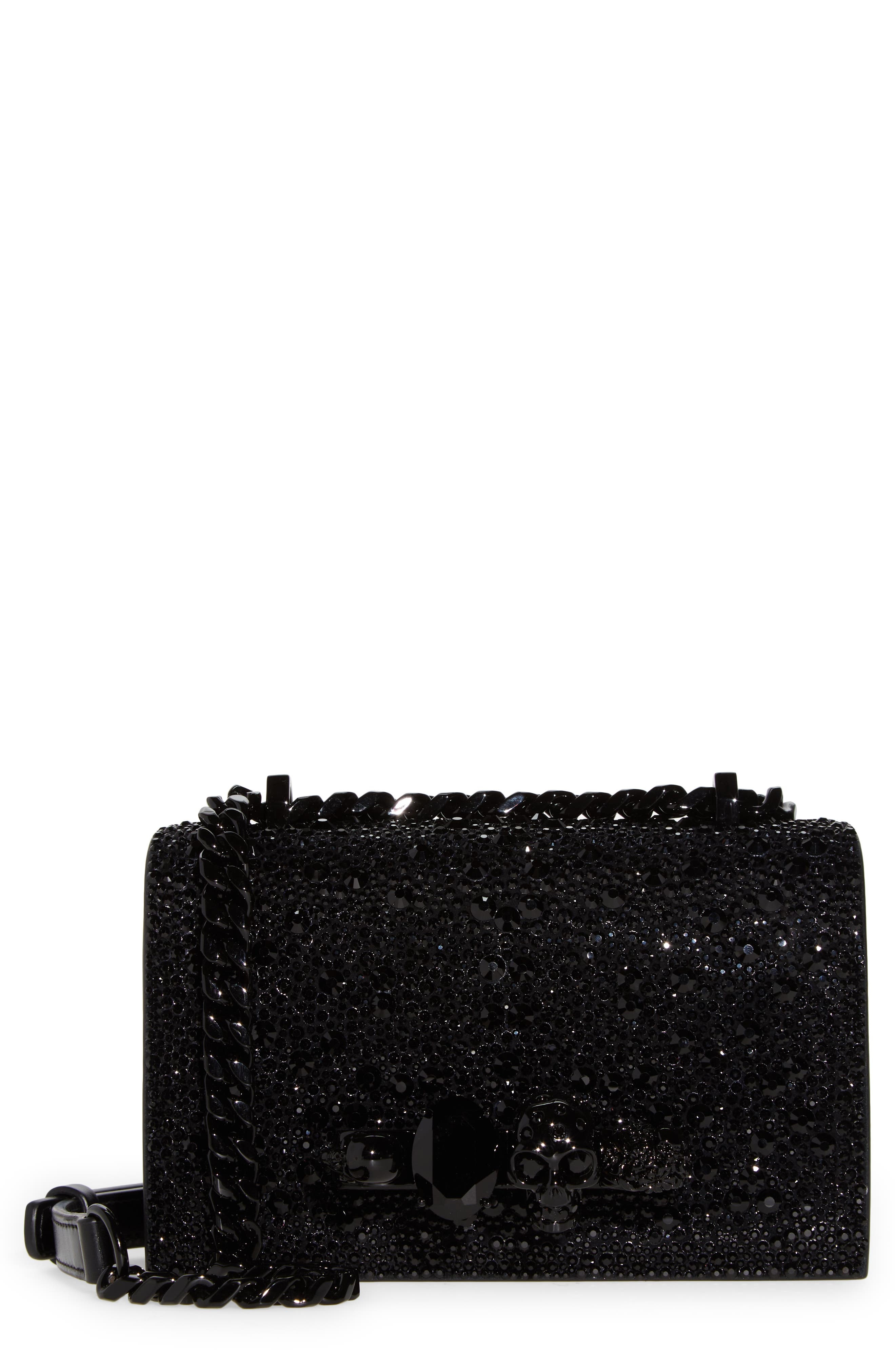 Mini Jeweled Crystal Embellished Leather Satchel - 1