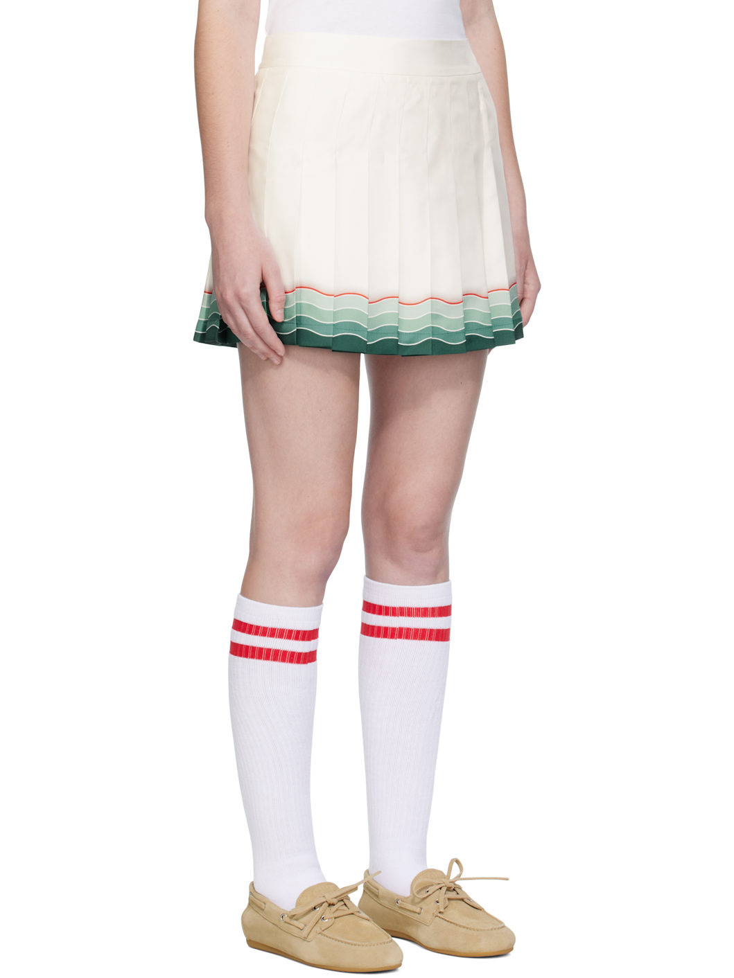 White Tennis Pleated Silk Miniskirt - 2