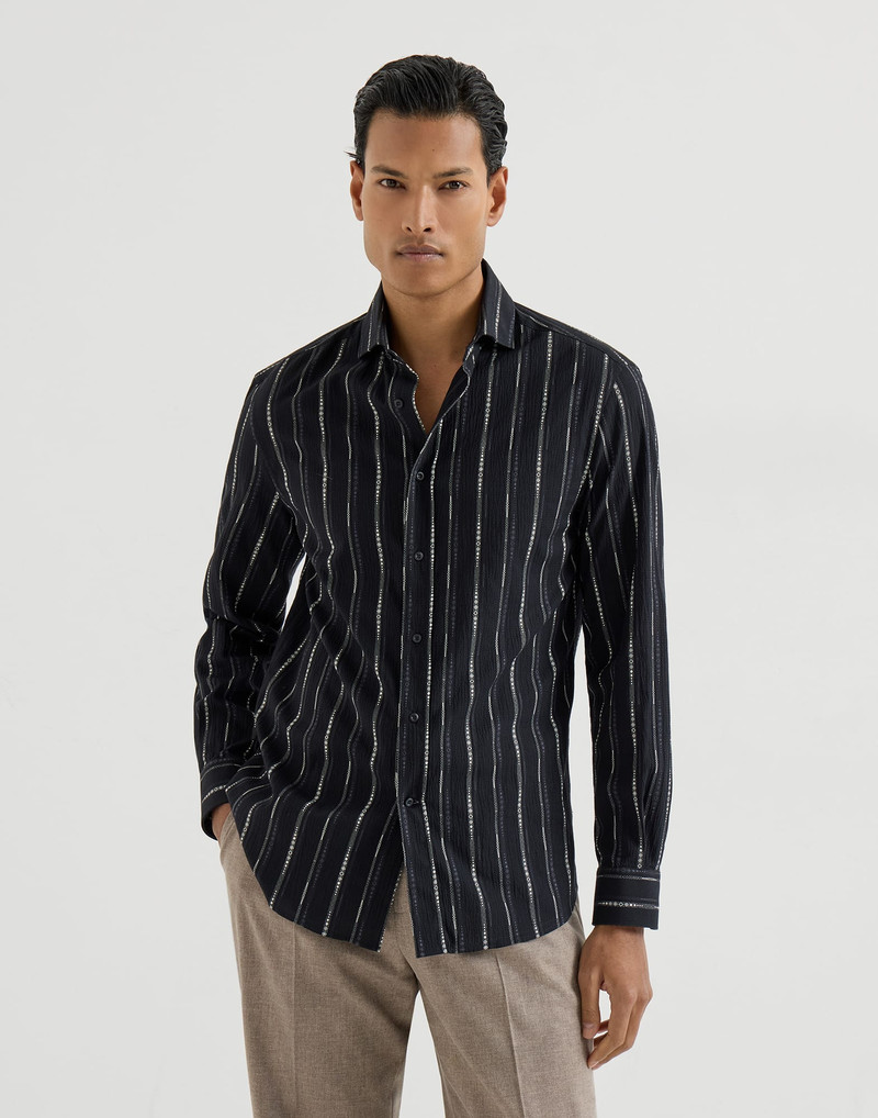 Jacquard seersucker easy fit shirt with spread collar 4