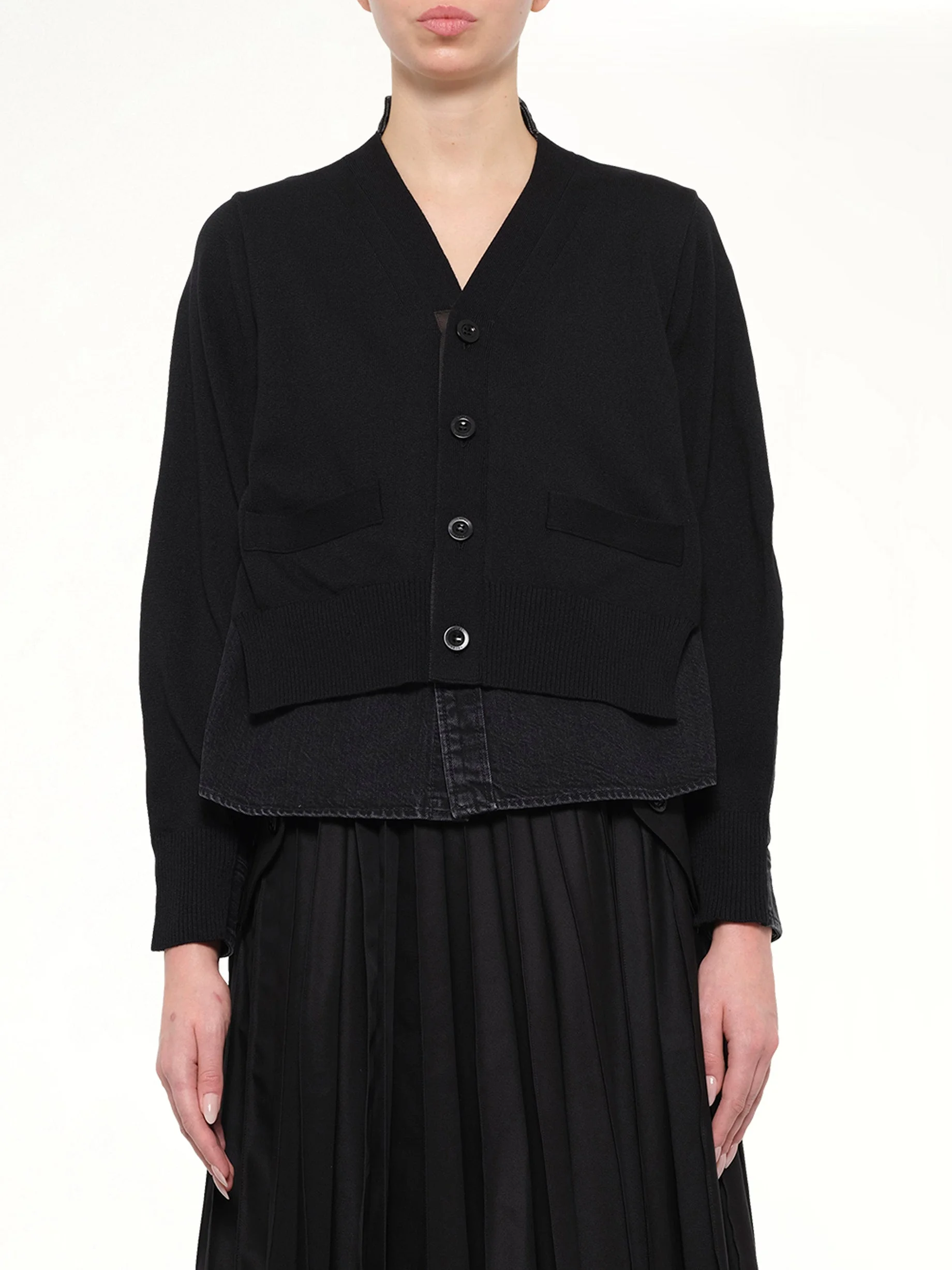 Denim x Knit Cardigan in Black - 1