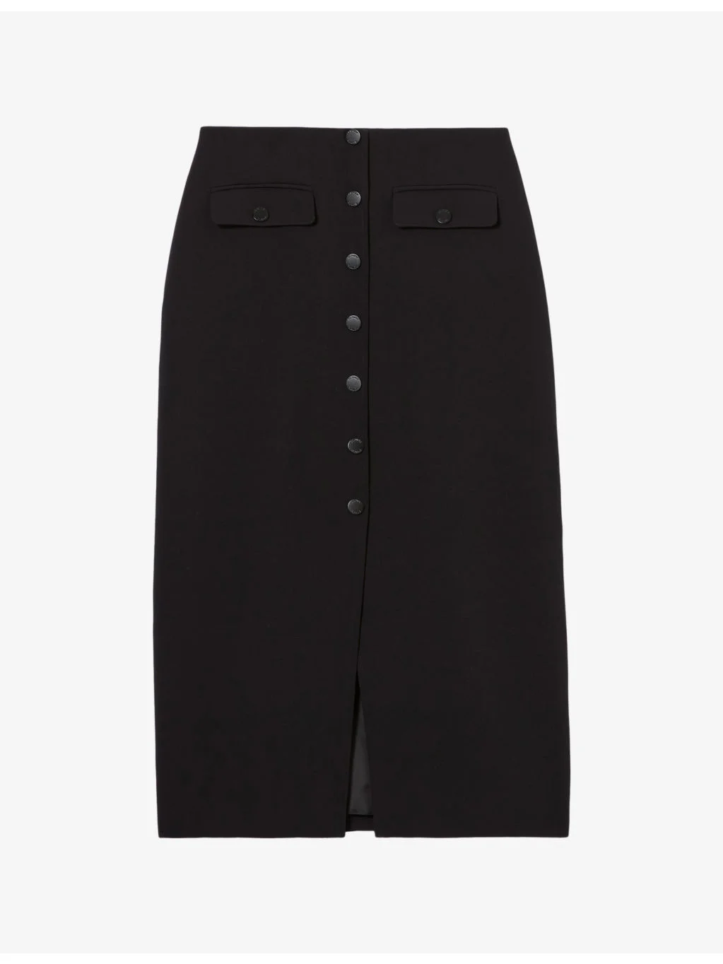 Button-Embellished Crepe Midi Skirt - 1