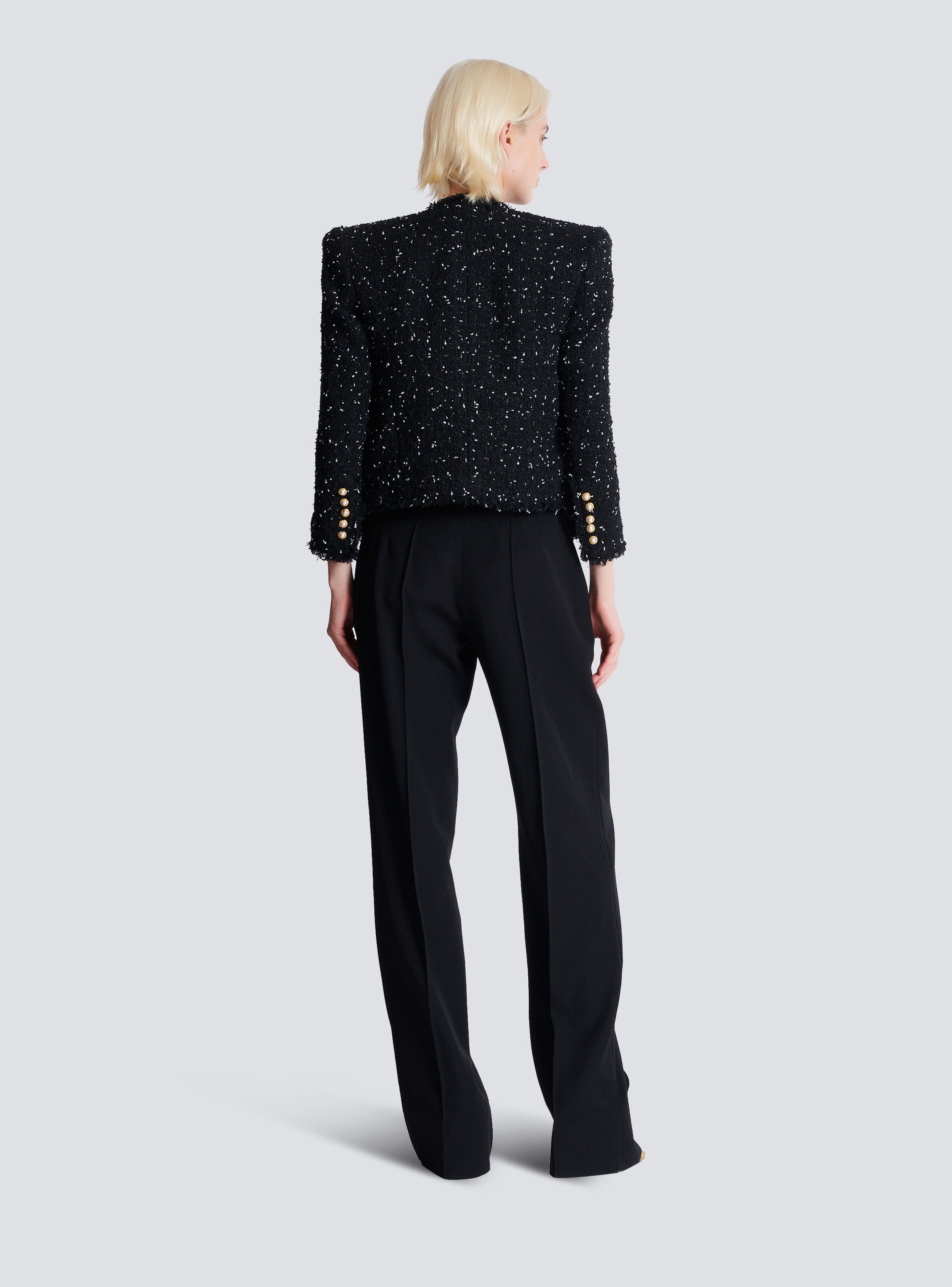 Cropped 8-button jacket in polka-dot tweed - 4