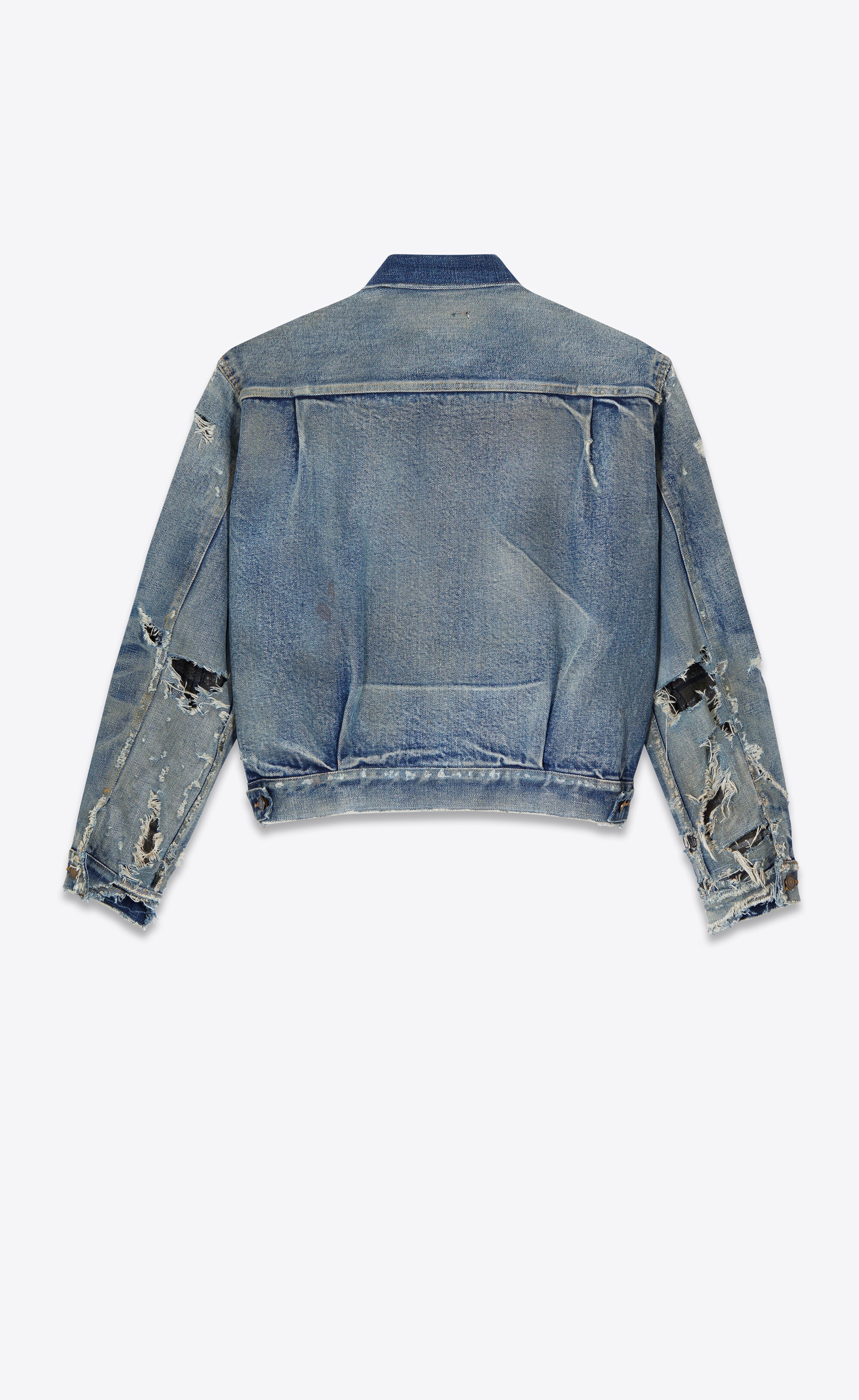 destroyed jacket in '70s blue trash denim - 2