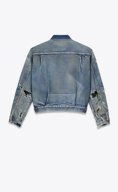 SAINT LAURENT destroyed jacket in '70s blue trash denim outlook