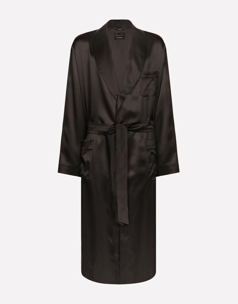 Silk satin robe with metal DG logo 1
