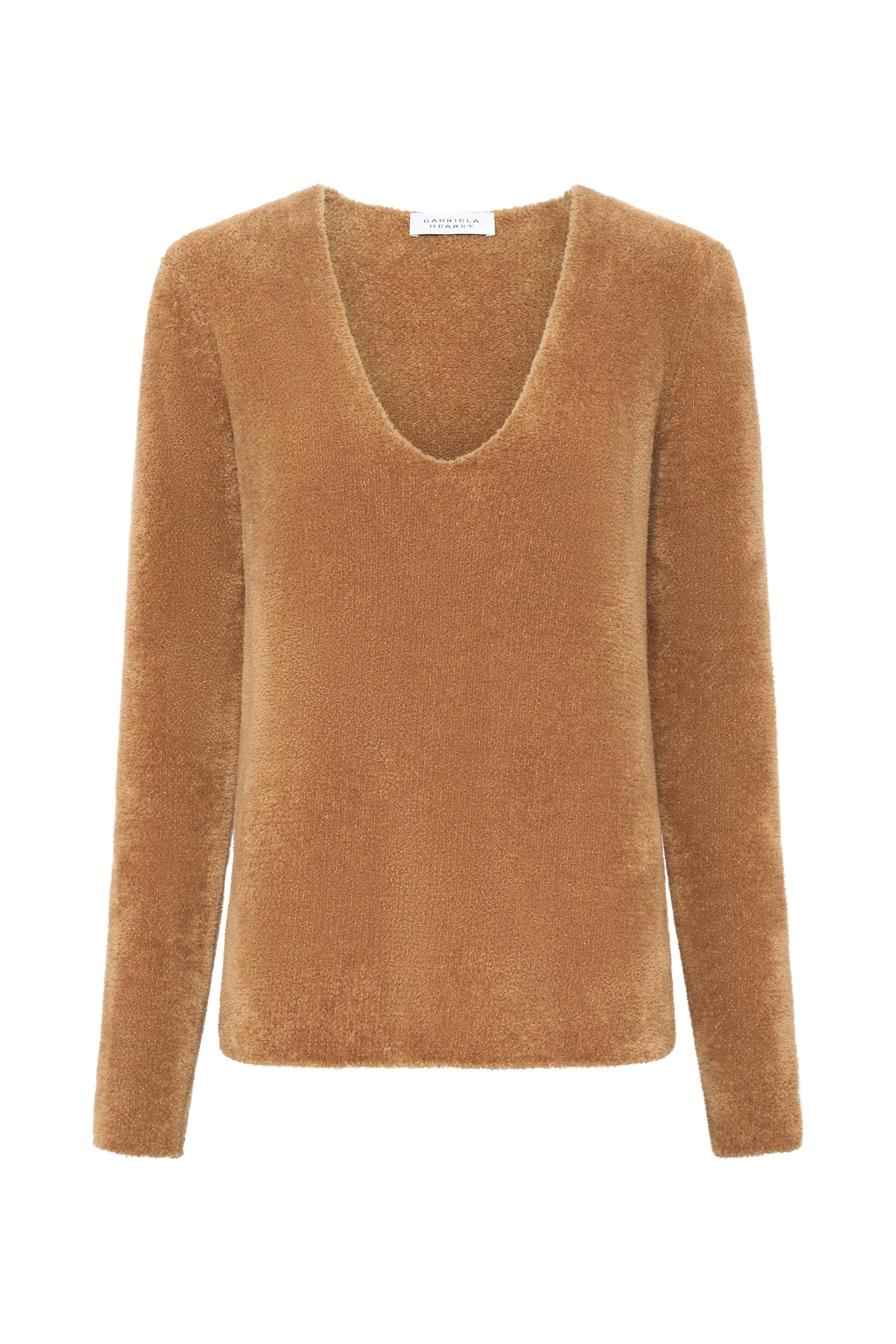 Ward Knit V-Neck Sweater in Mid Camel Silk - 1
