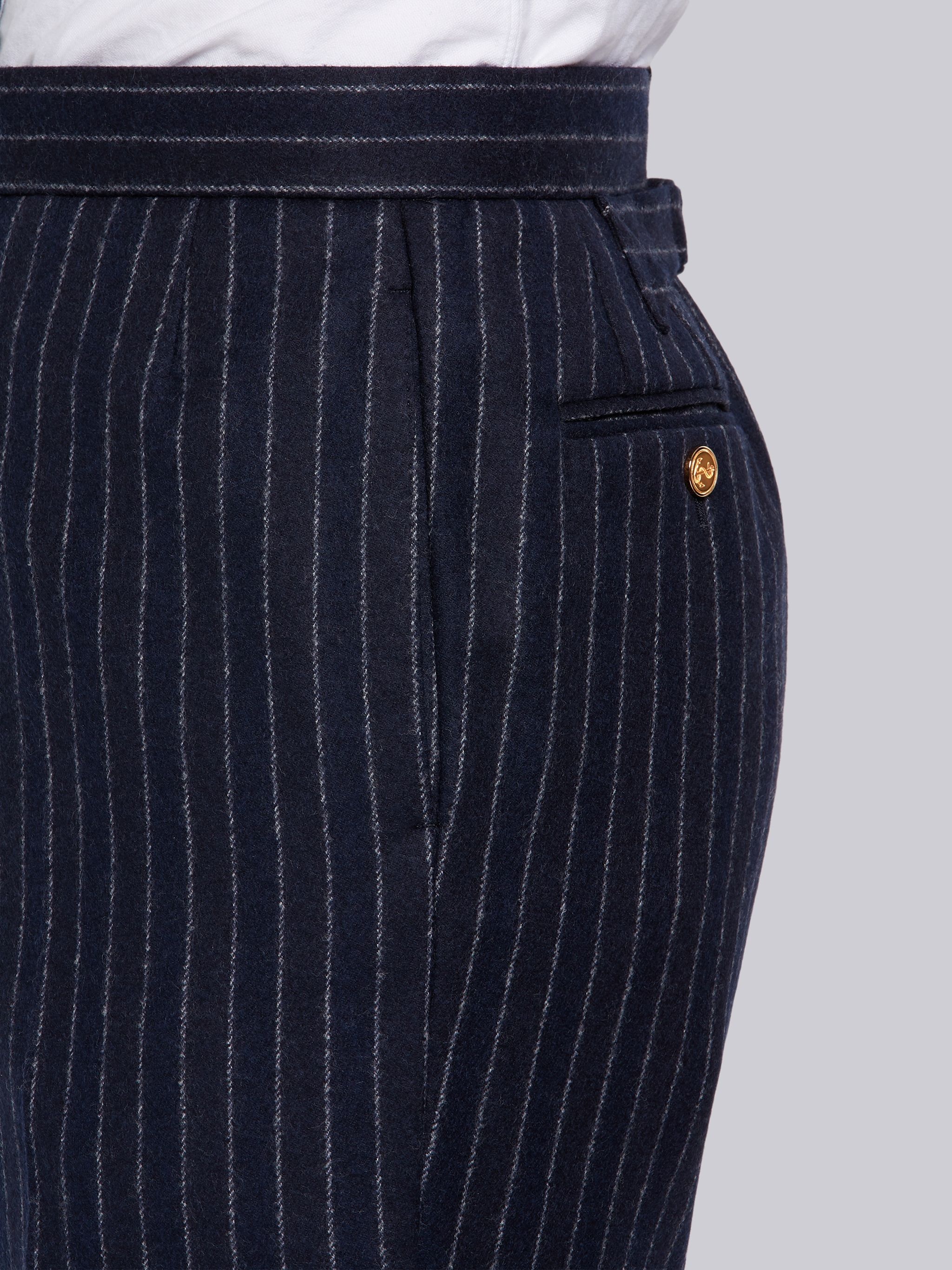 Navy Ground Chalk Stripe Wool Flannel Classic Trouser - 5