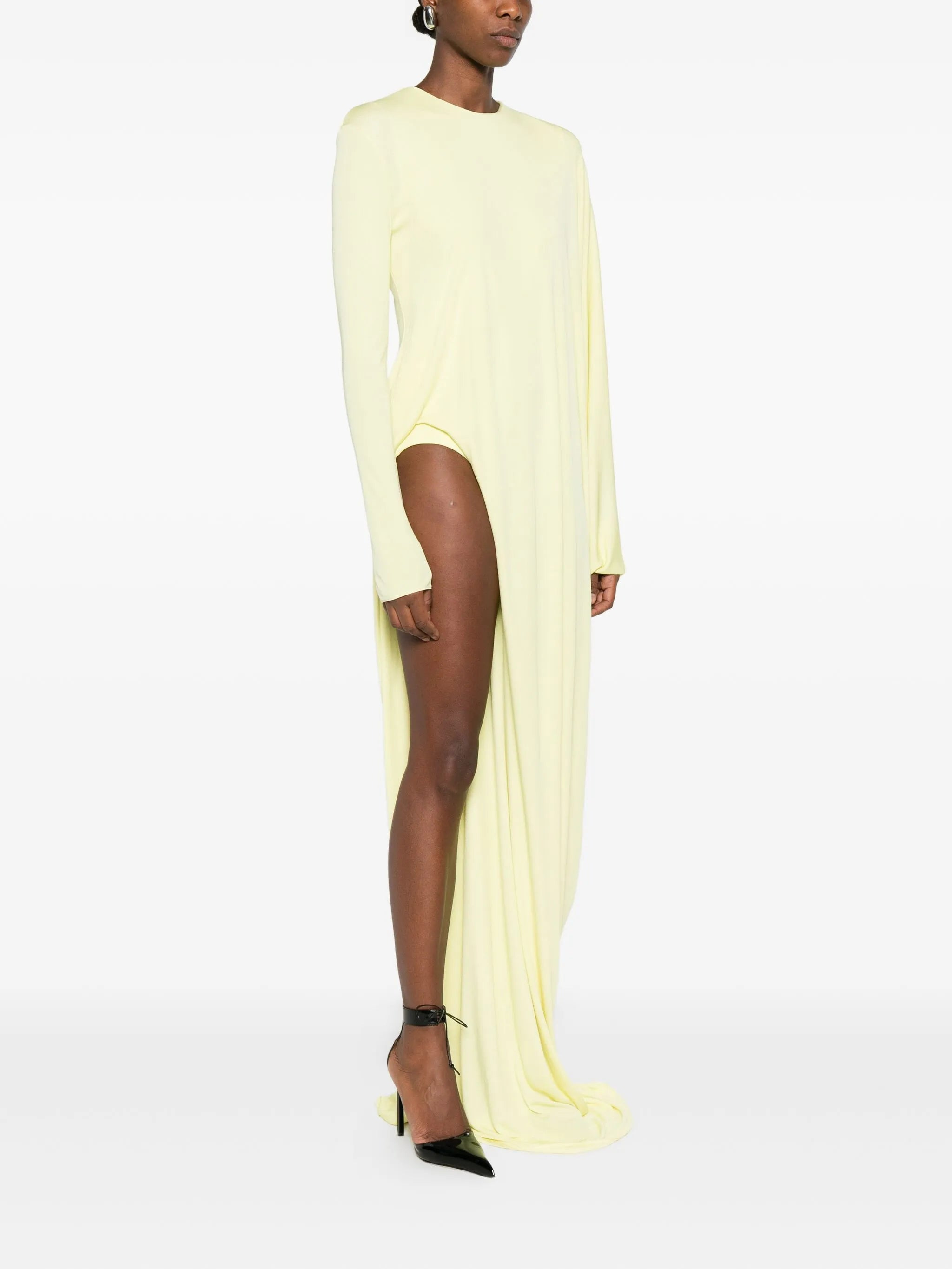 long-sleeve side-slit gown - 3