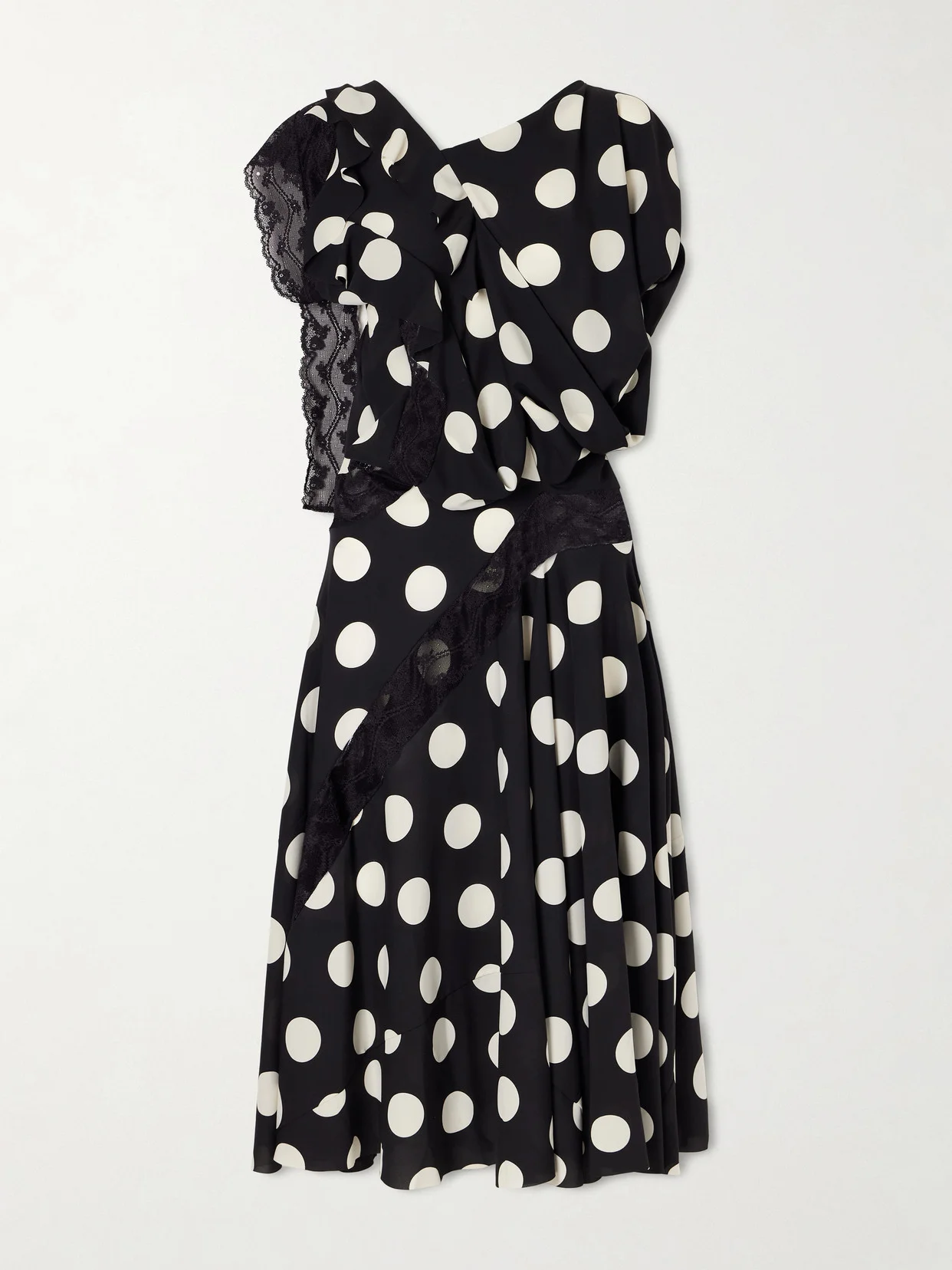 Lace-trimmed Polka-dot Georgette Midi Dress - 1