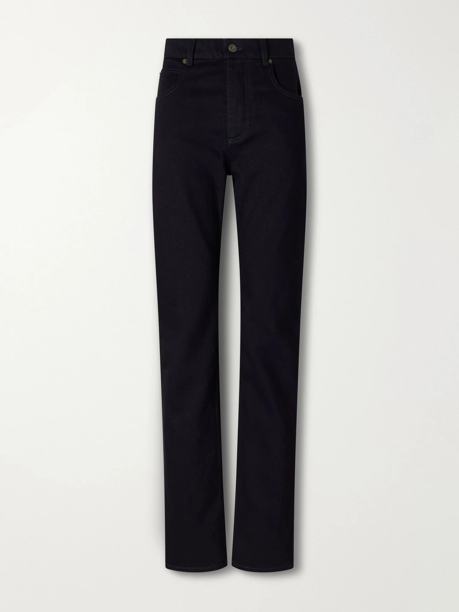 Leather-trimmed high-rise wide-leg jeans Dark denim - 1