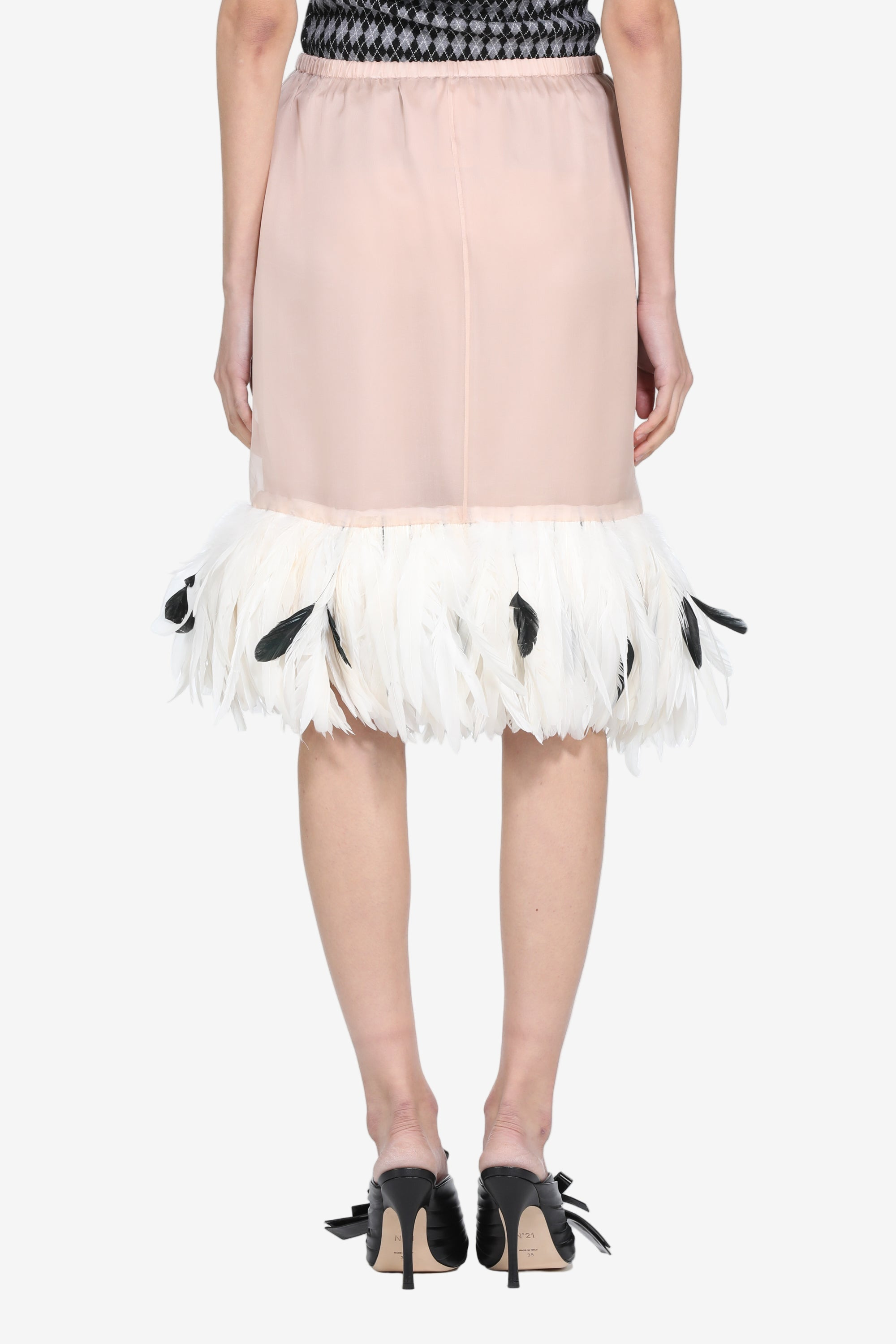 MIDI SKIRT WITH FEATHER TRIM - 2