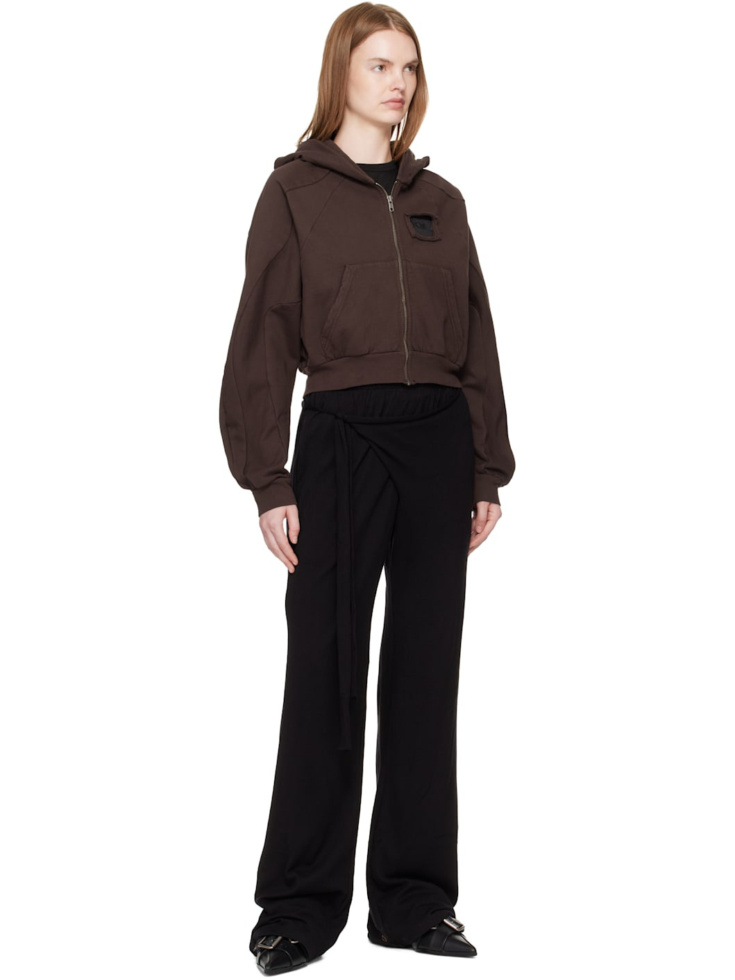 Brown Distressed Multiline Zip Hoodie - 4