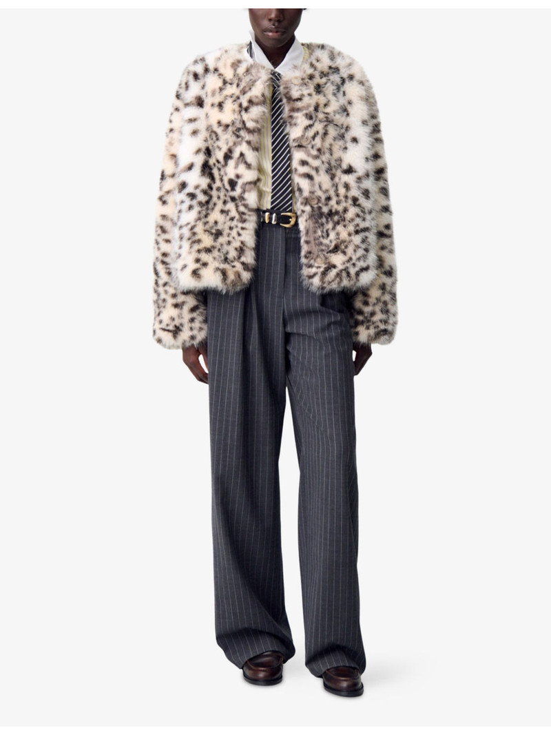 Claudie Pierlot Leopard Round-Neck Faux-Fur Coat outlook