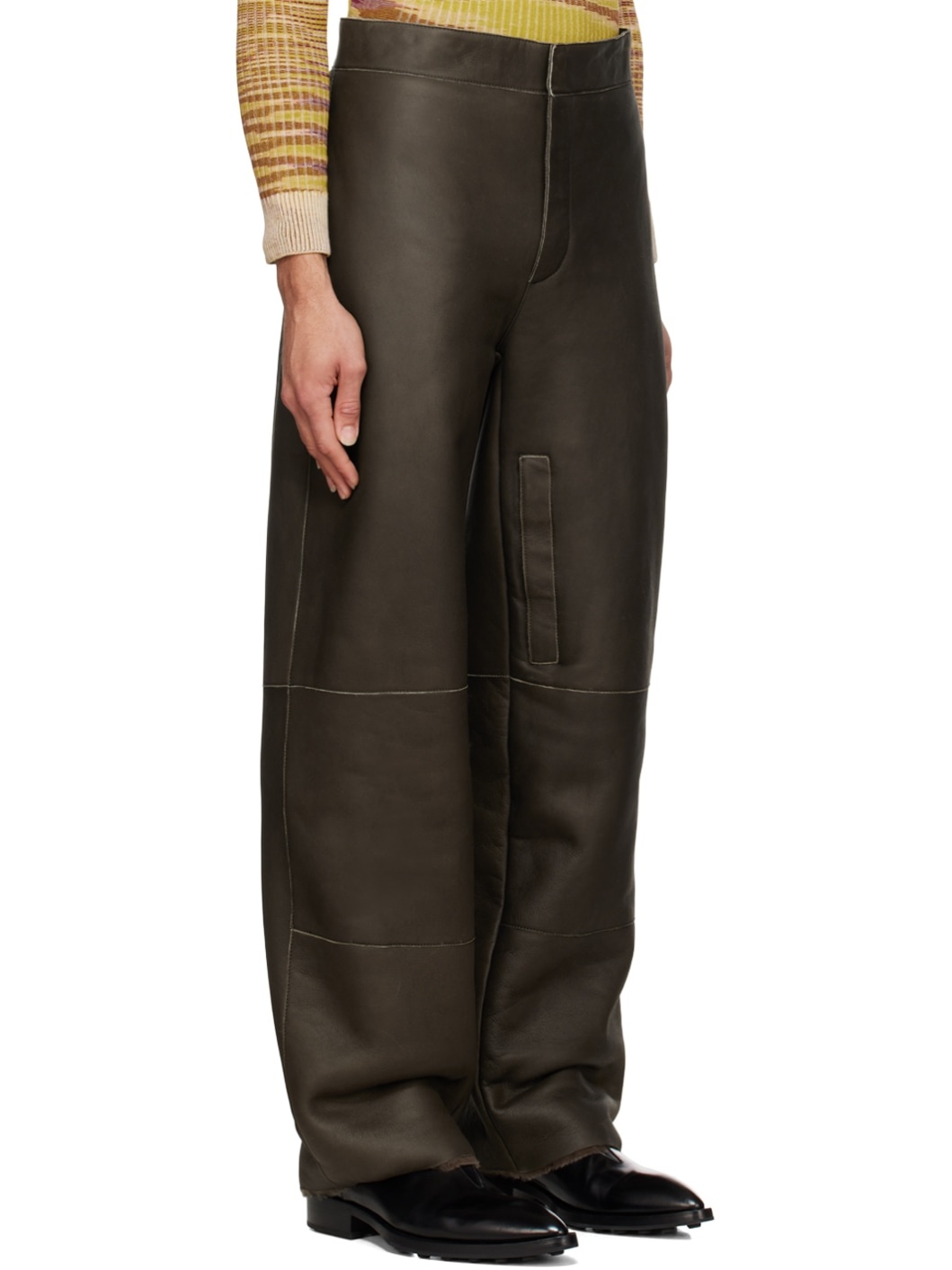 Khaki 'Le Pantalon Pastre' Leather Pants - 2