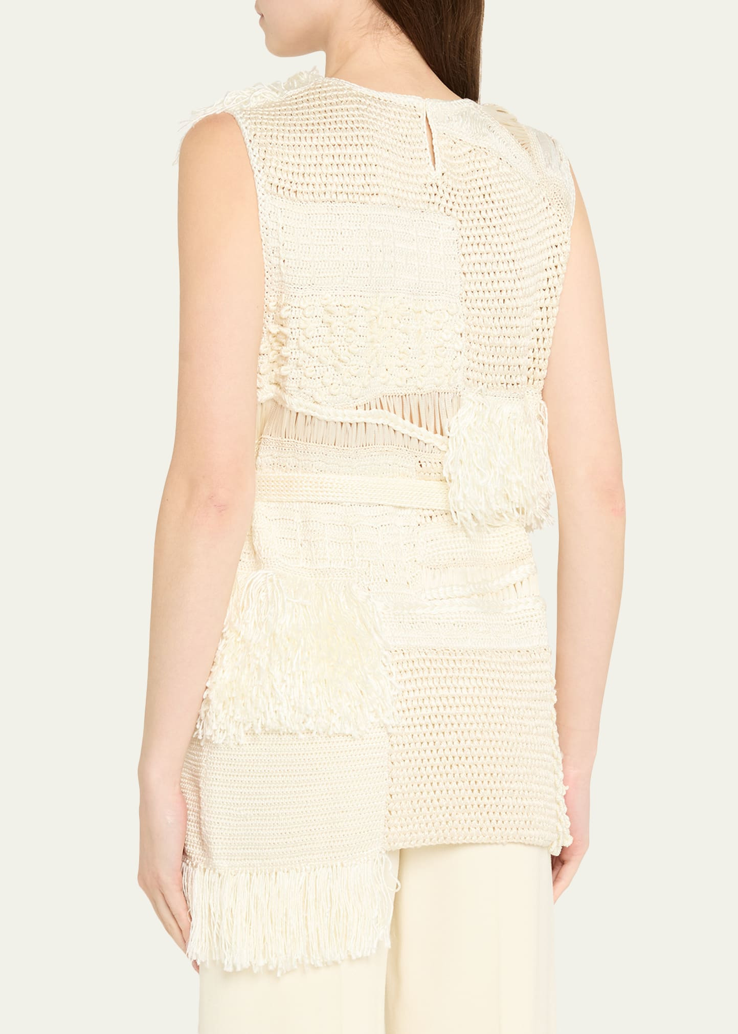 Laia Patchwork Mixed-Knit Sleeveless Top With Belt - 3