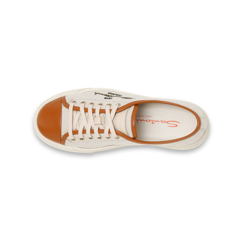 Women's brown canvas and leather platform sneaker 5