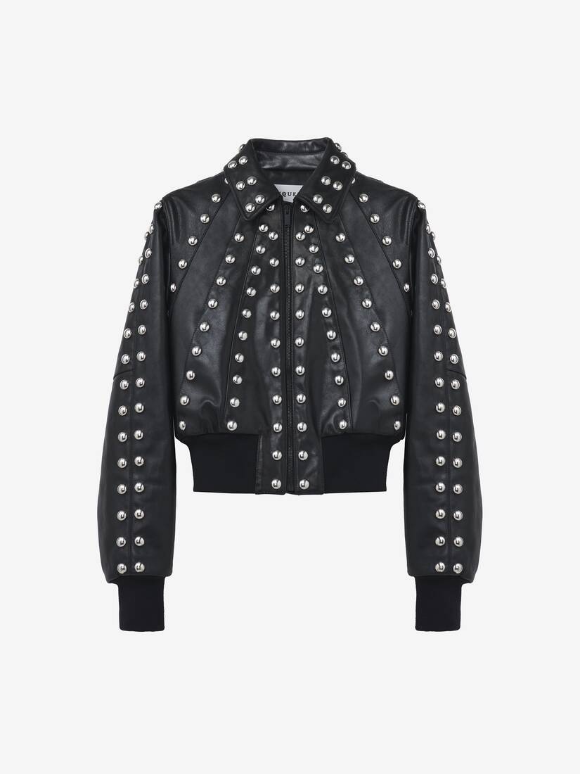 Studded Leather Bomber Jacket - 2