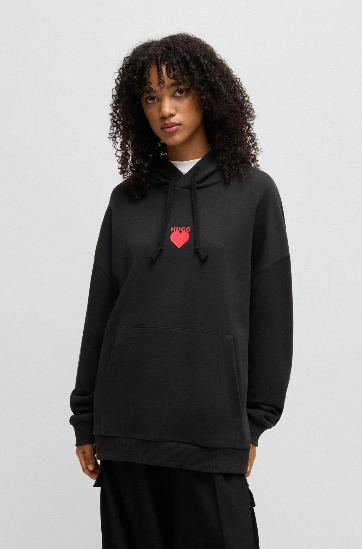 COTTON-TERRY HOODIE WITH SLOGAN AND HEART GRAPHICS - 3