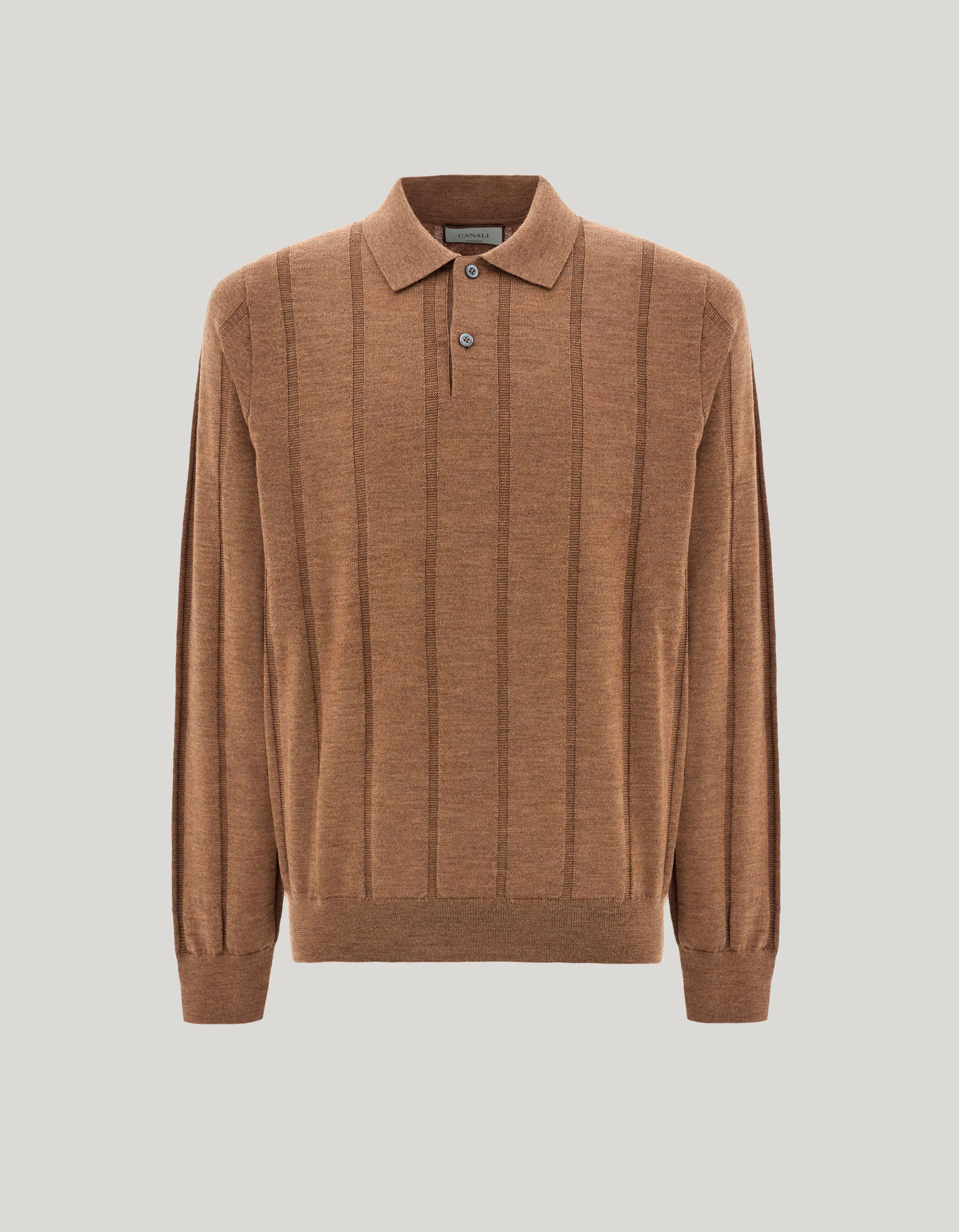 OCHER MERINO WOOL STRUCTURED-RIB POLO SHIRT - 1