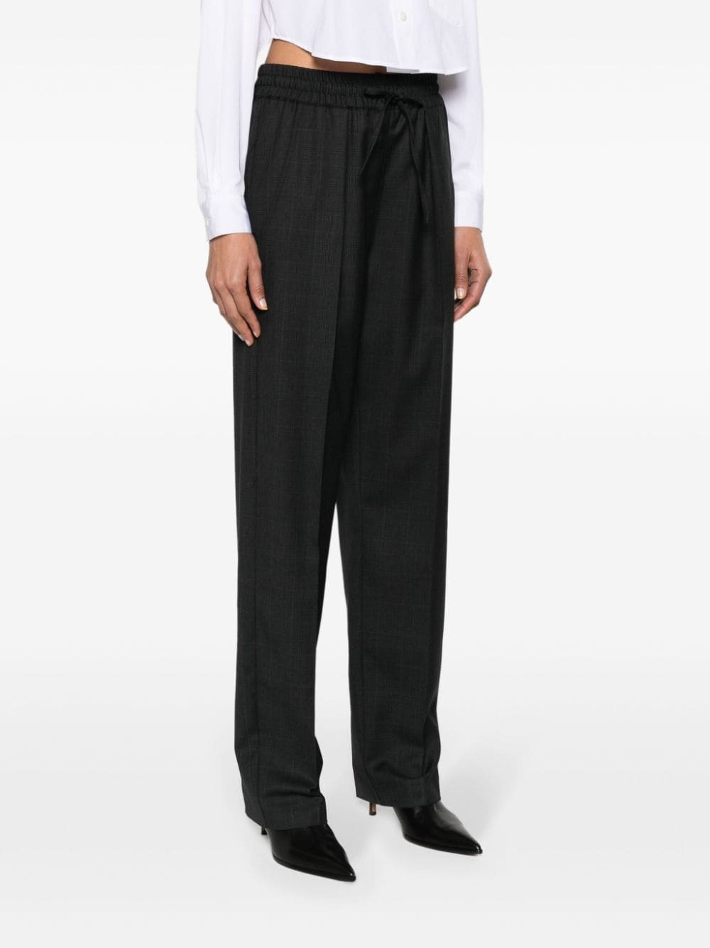 check-pattern tapered-leg trousers - 3