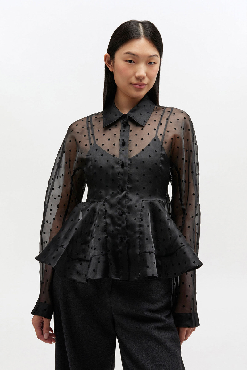 GANNI BLACK ORGANZA PEPLUM SHIRT outlook