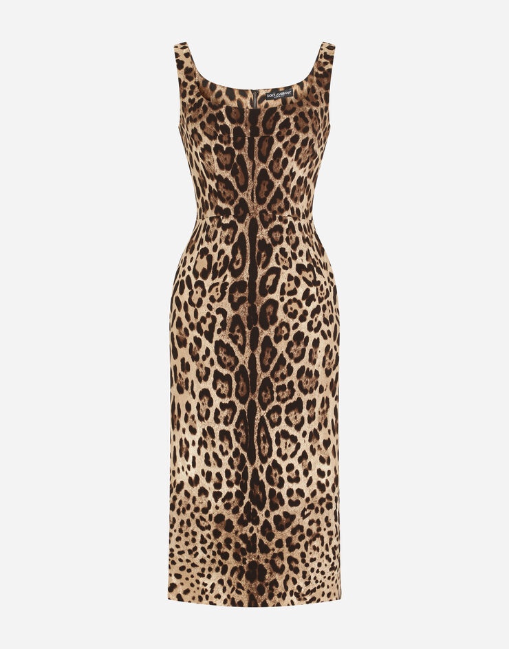 Charmeuse calf-length dress with leopard print - 3