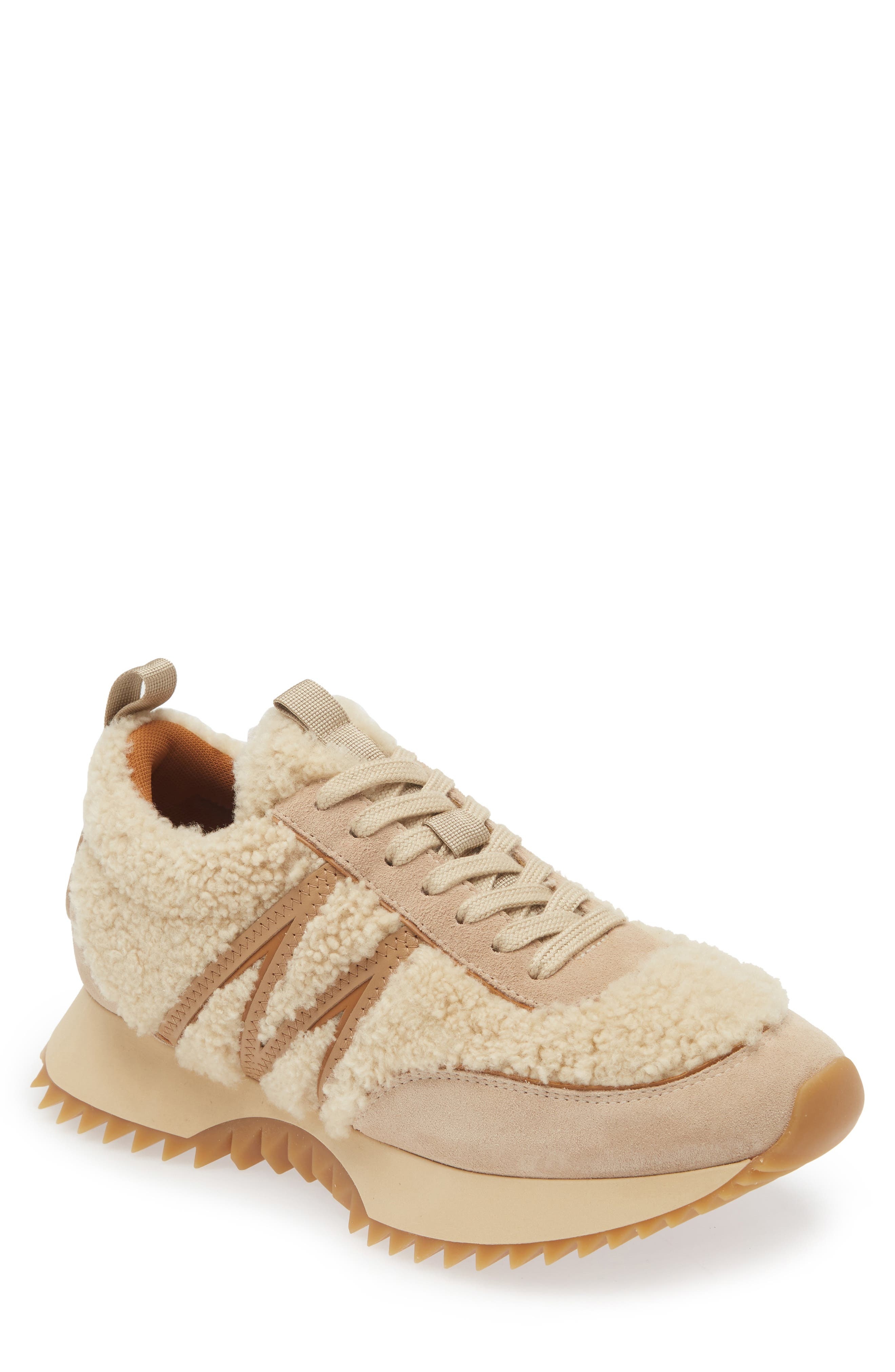 Moncler Pacey Genuine Shearling Sneaker in Beige at Nordstrom - 1