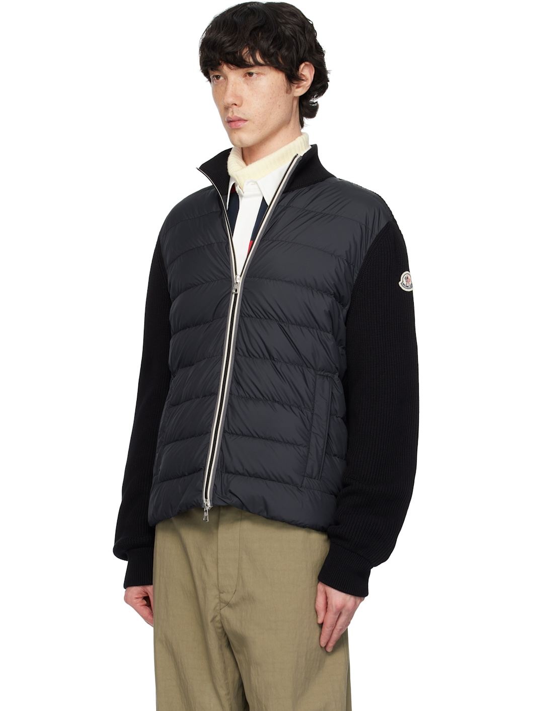 Black Padded Cotton Zip-Up Down Jacket - 4