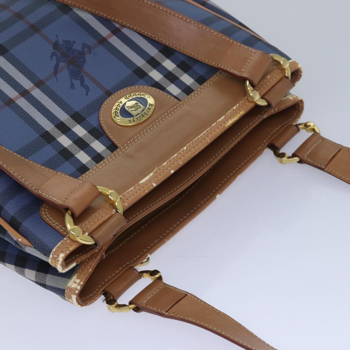 Burberry Nova Check Tote Bag Pvc Leather Blue - 6