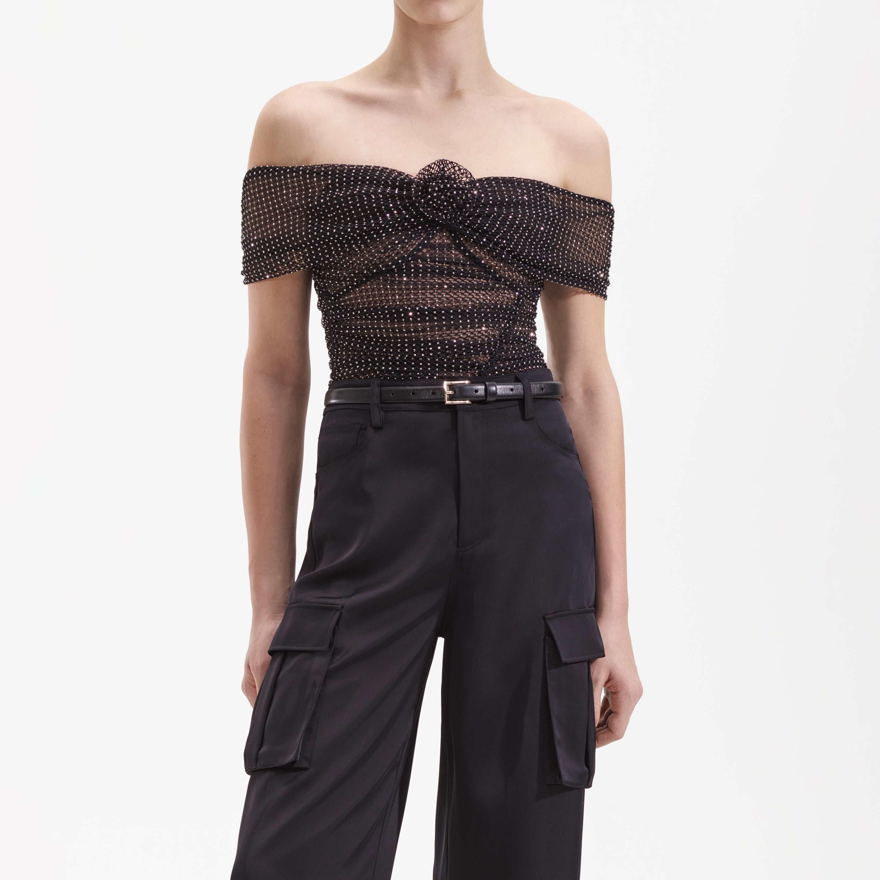 Black Satin Cargo Trouser - 4