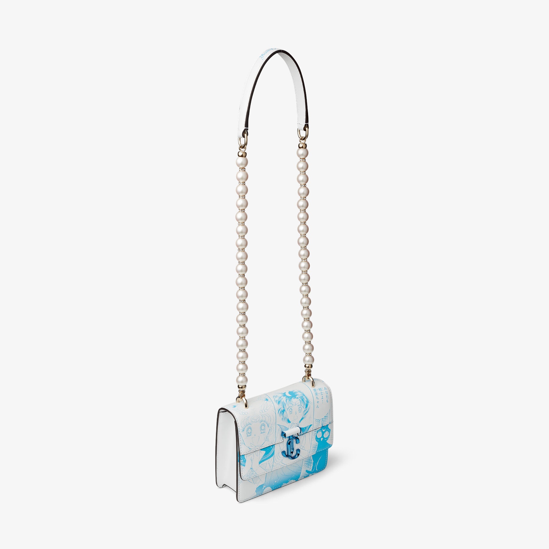 Sailor Mercury Varenne Quad XS
Blue Manga Printed Leather Shoulder Bag with Pearl Strap - 6