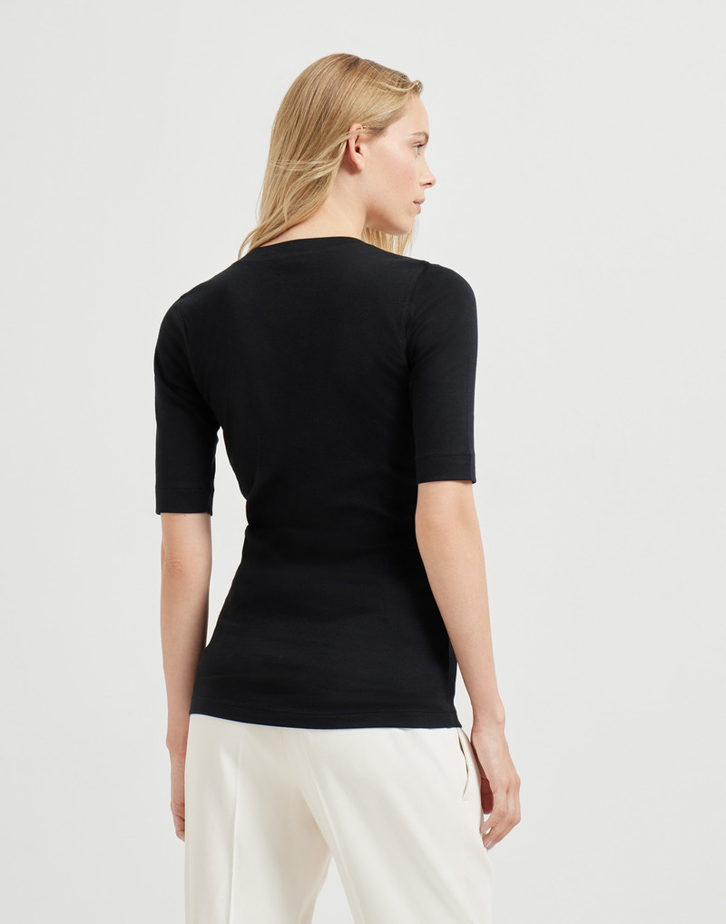 Brunello Cucinelli Stretch cotton ribbed jersey T-shirt with precious insert outlook