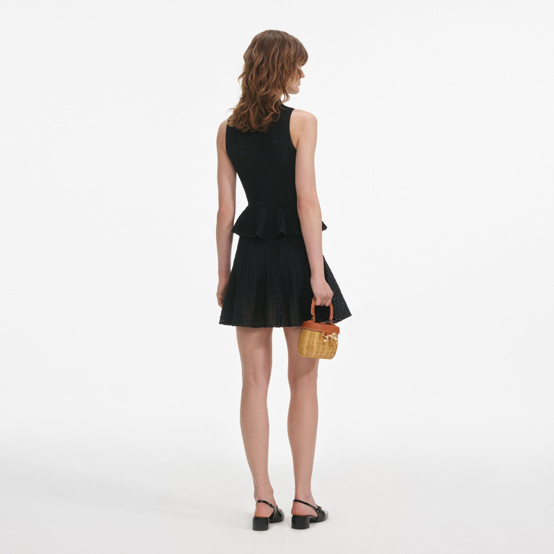 self-portrait Black Pointelle Knit Mini Dress outlook