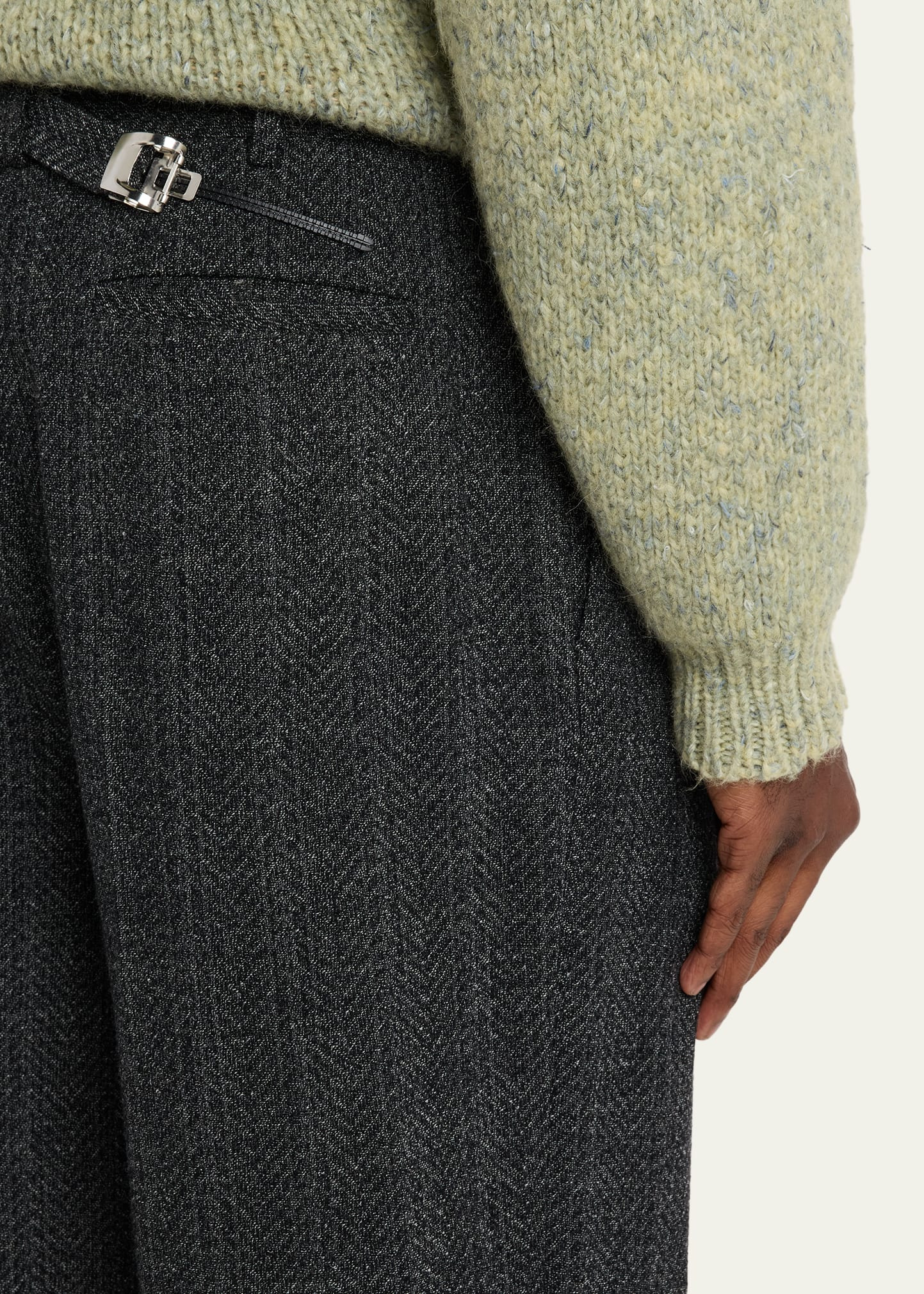 Men's Regolatore Relaxed Wool Herringbone Pleated Pants - 5