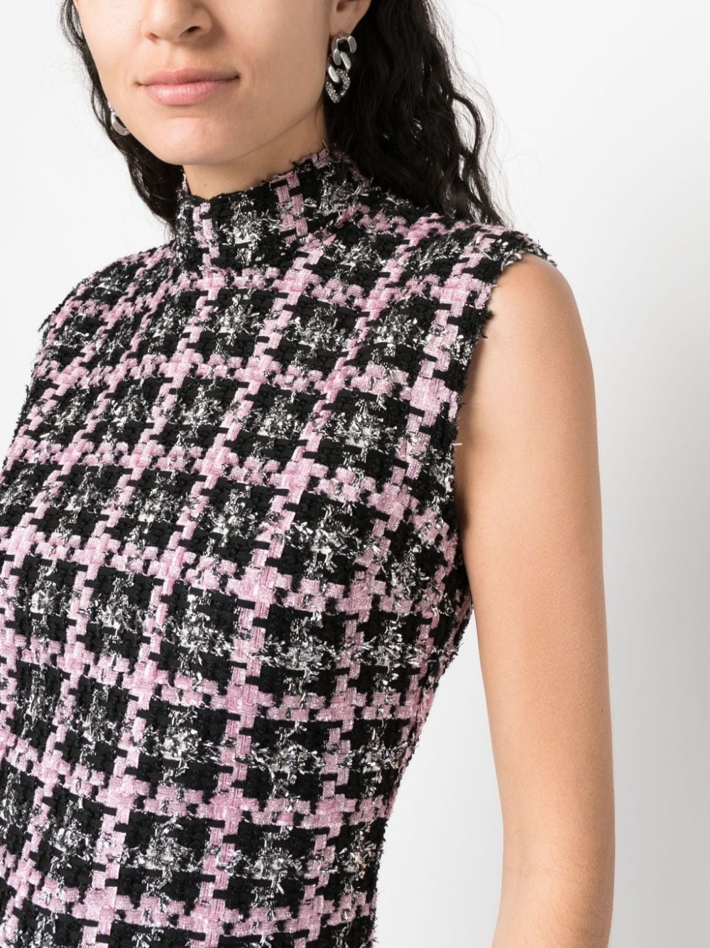 bouclé-construction sleeveless minidress - 5