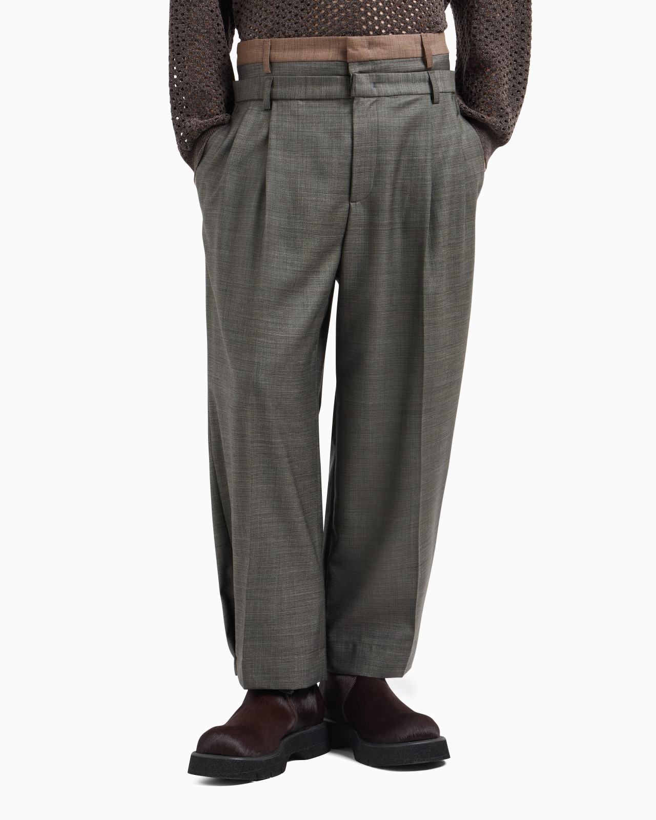 SUPER 130’S BASKETWEAVE-EFFECT VIRGIN WOOL CANVAS TROUSERS - 2