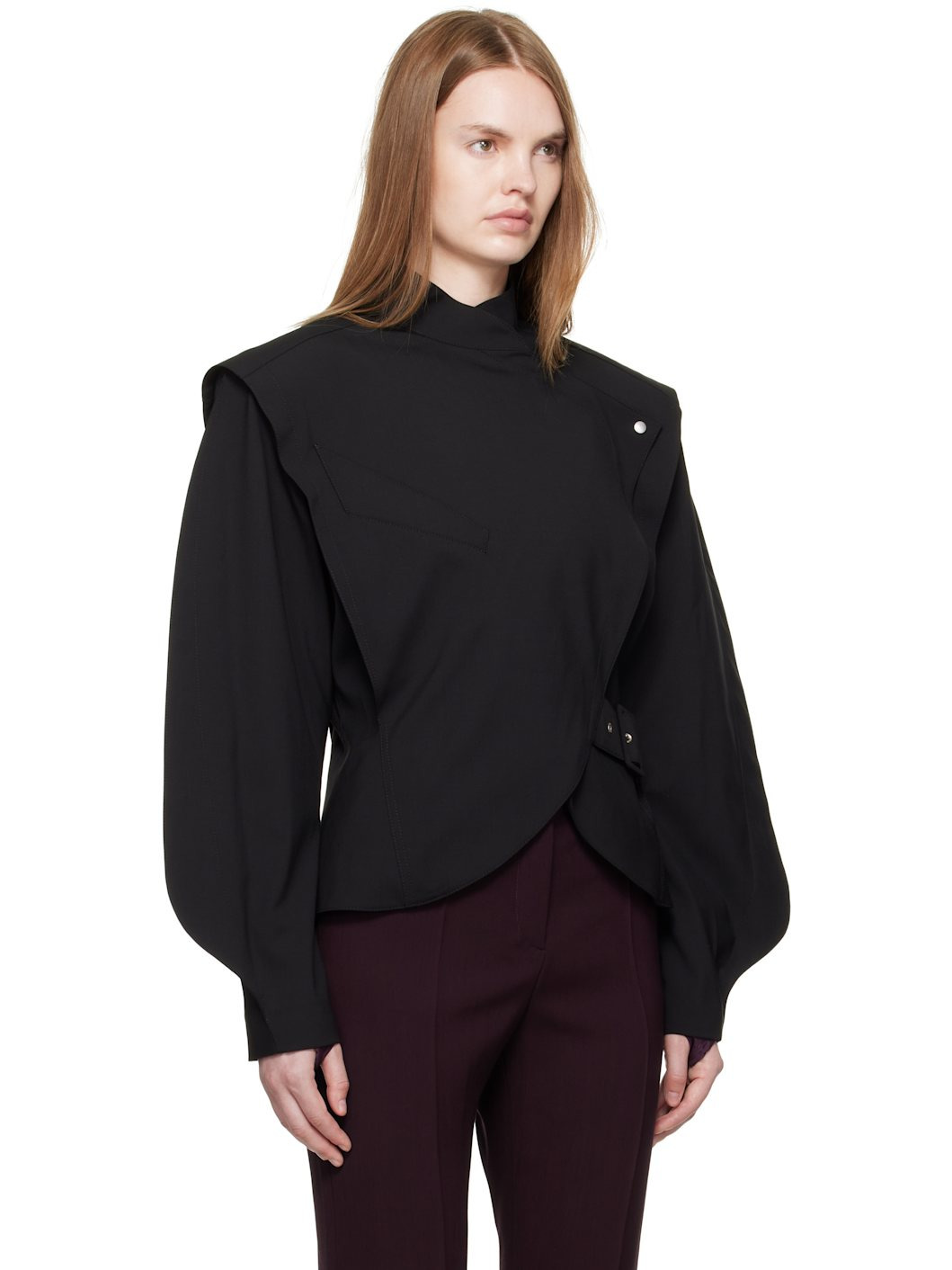 Black Asymmetric Officer Jacket - 2