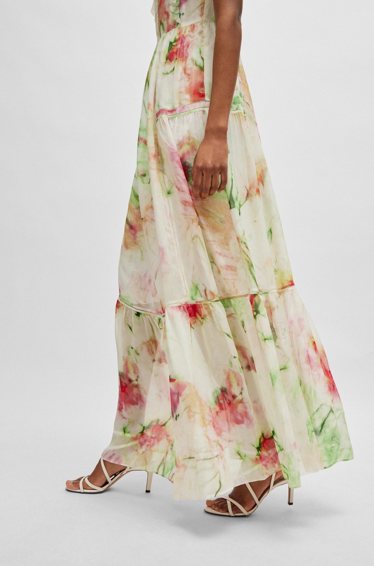 PRINTED DRESS IN CRINKLE CREPE WITH LACE DETAILS - 6