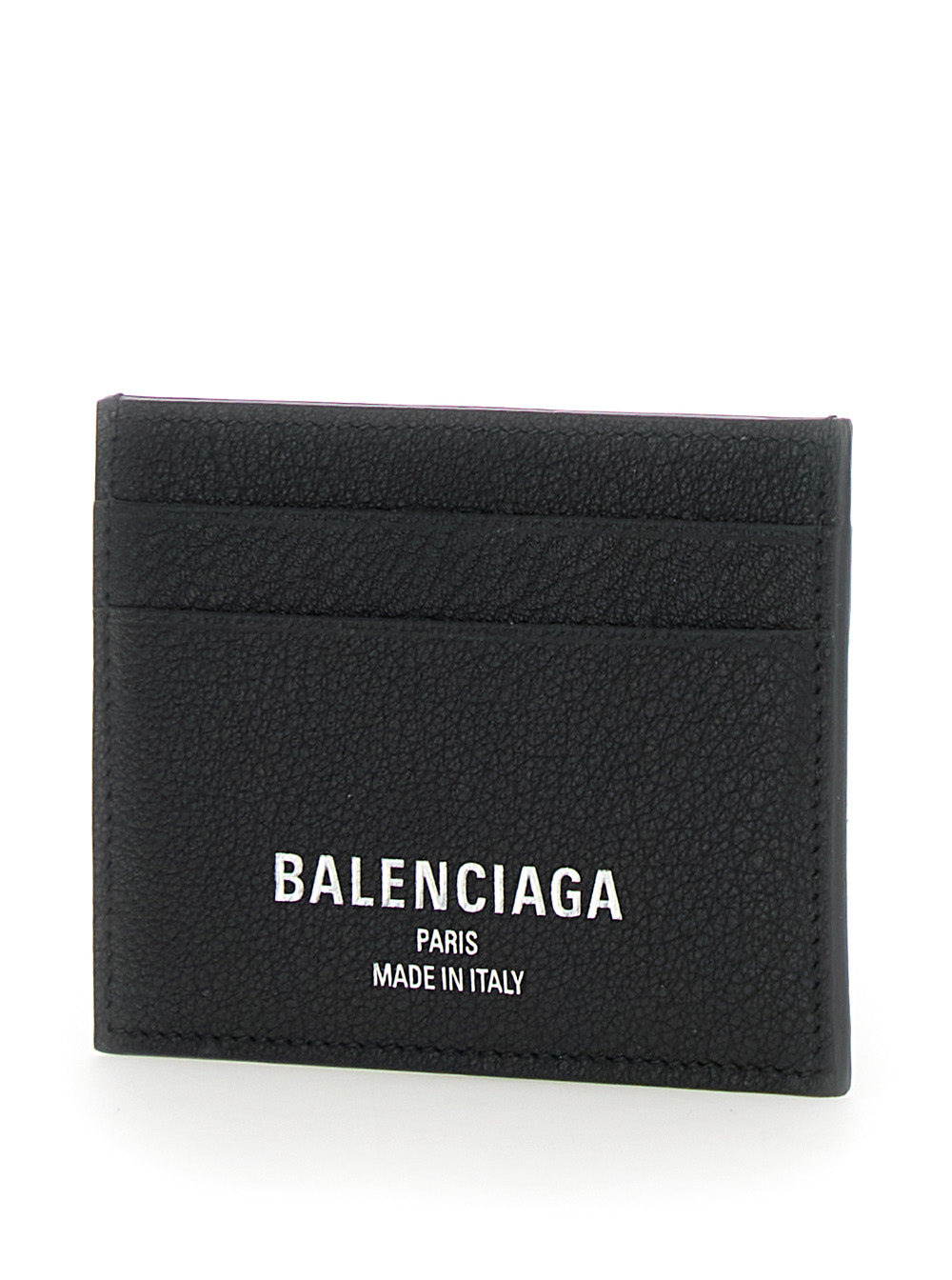 Balenciaga Men Black Card Holder With Logo Lettering On The Front In Grained Leather Man - 2