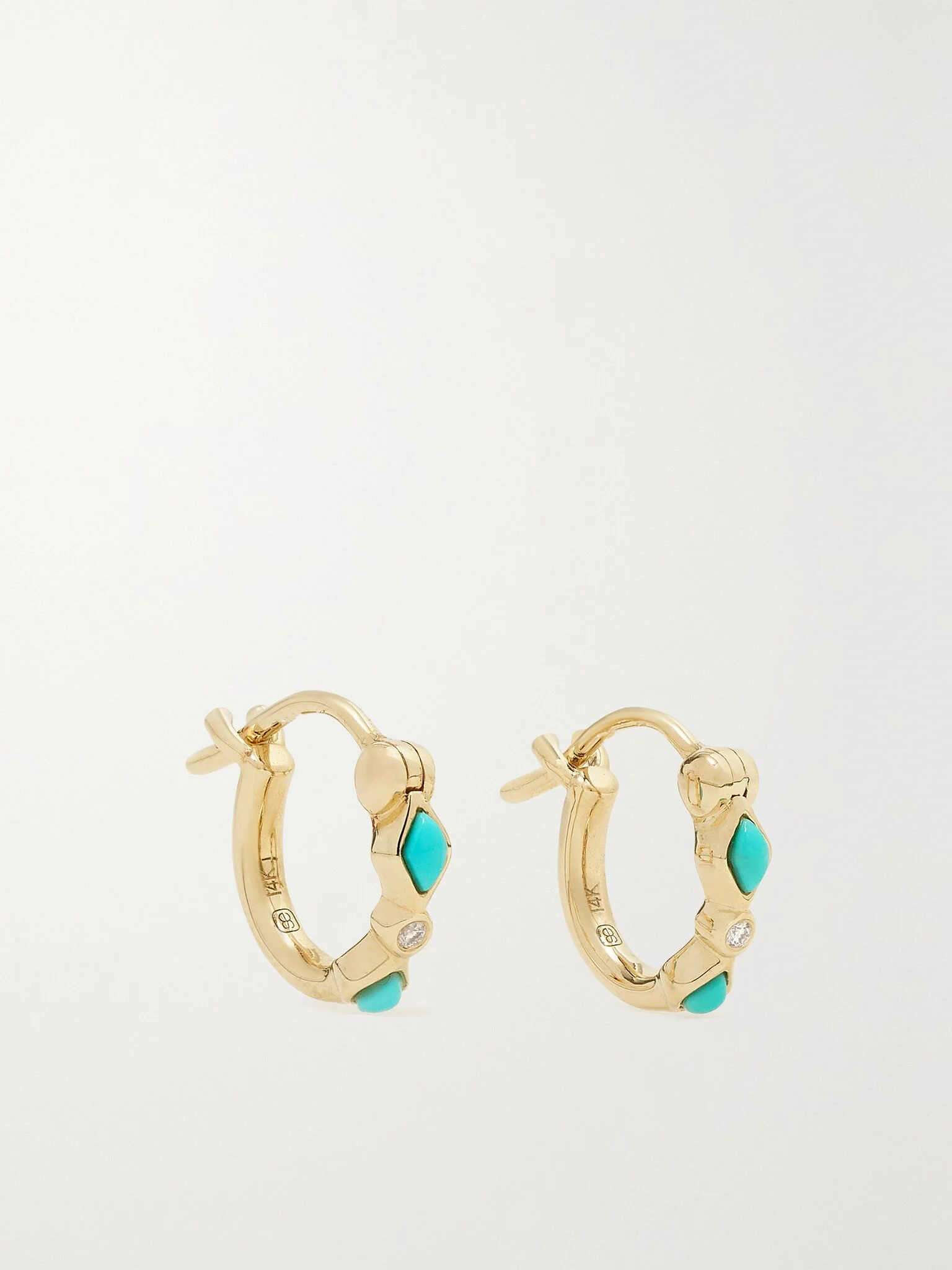 14-karat gold, turquoise and diamond hoop earrings Gold - 1