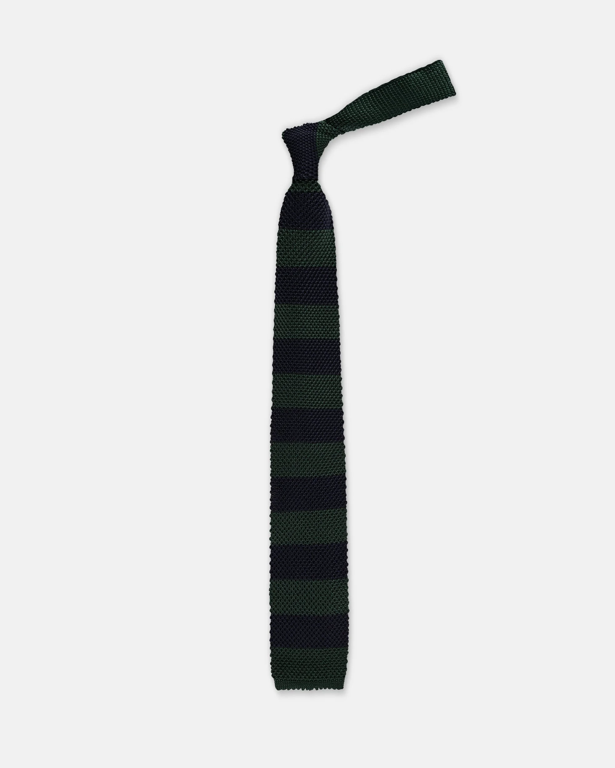 MADE-IN-ITALY NAVY & GREEN GUARD STRIPE SILK KNIT TIE - 1