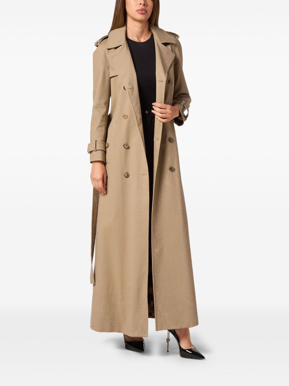 monogram long trench coat - 2