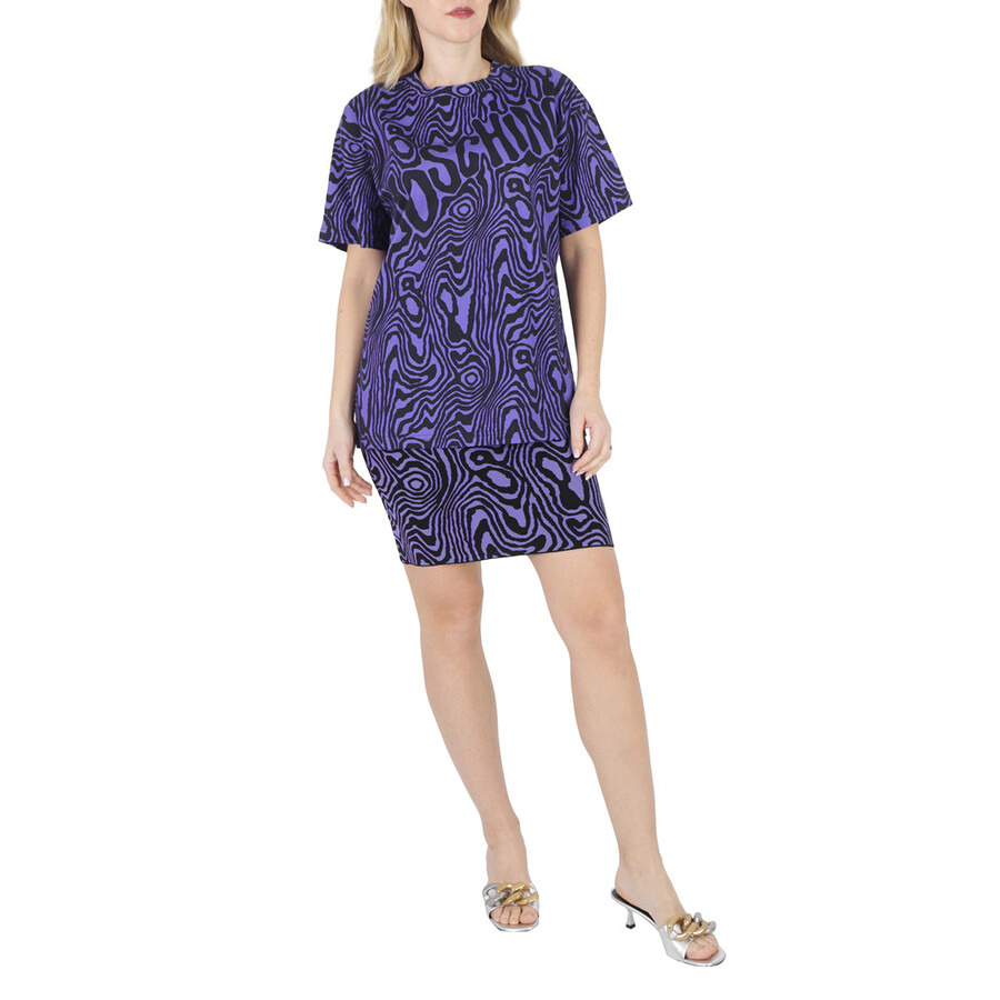 Moschino Ladies Moire Effect Print Cotton Viscose Mini Skirt - 4