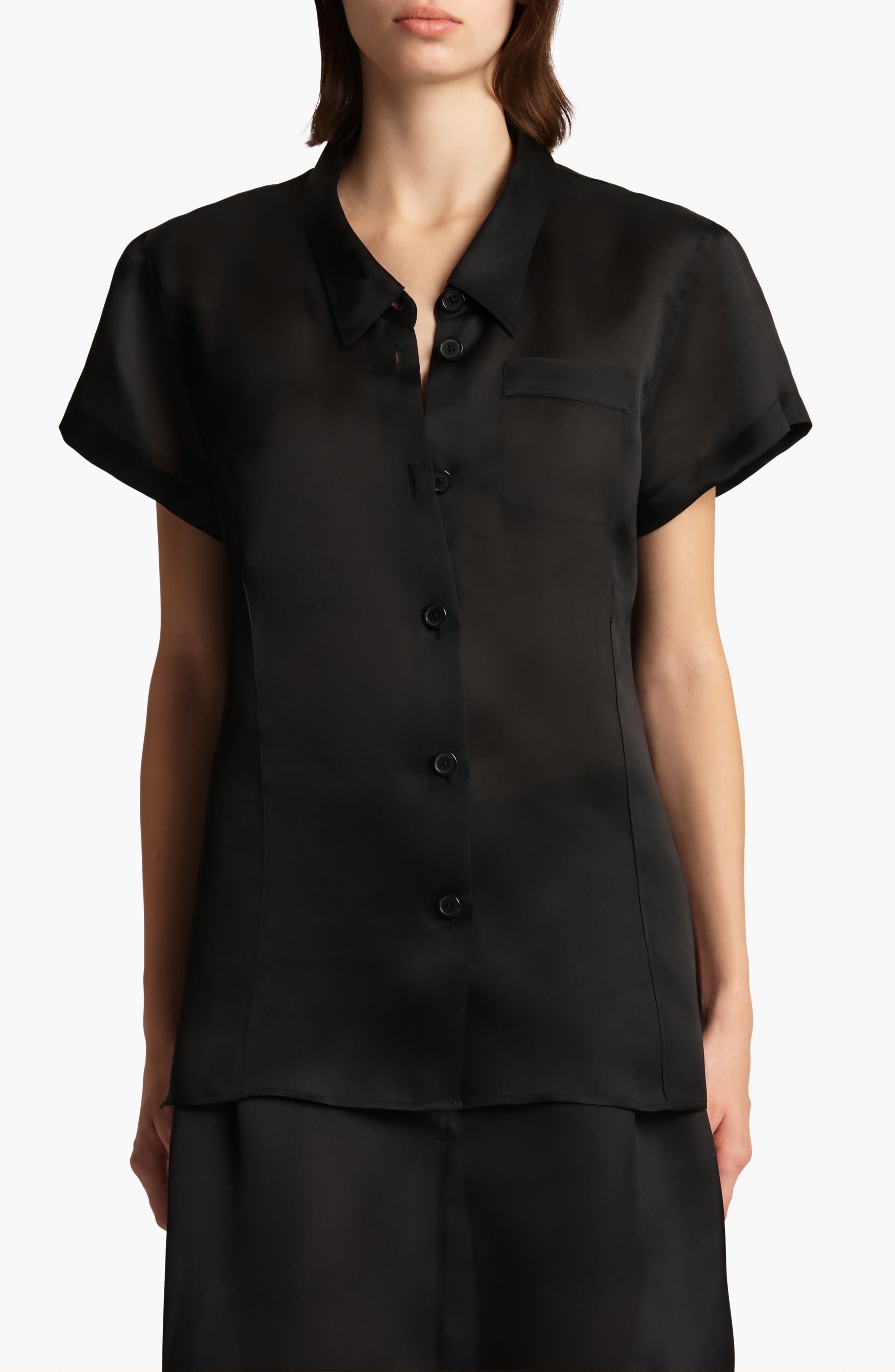 Khaite Keefe Silk Organza Button-Up Shirt in Black at Nordstrom - 1