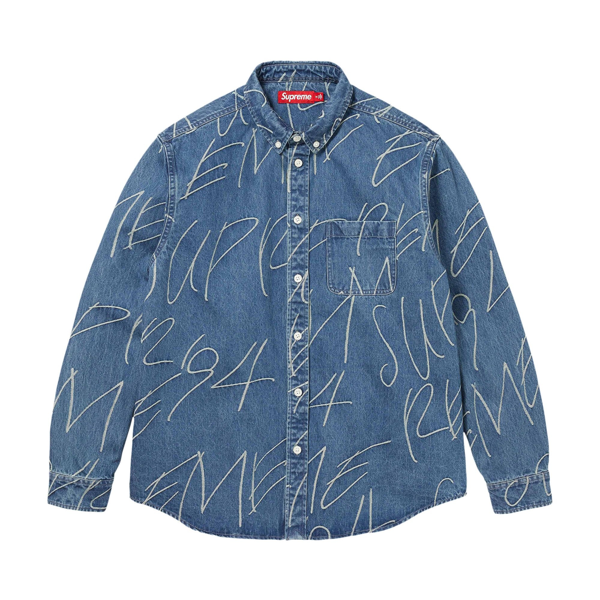 Supreme Handwriting Jacquard Denim Shirt 'Washed Indigo' - 1
