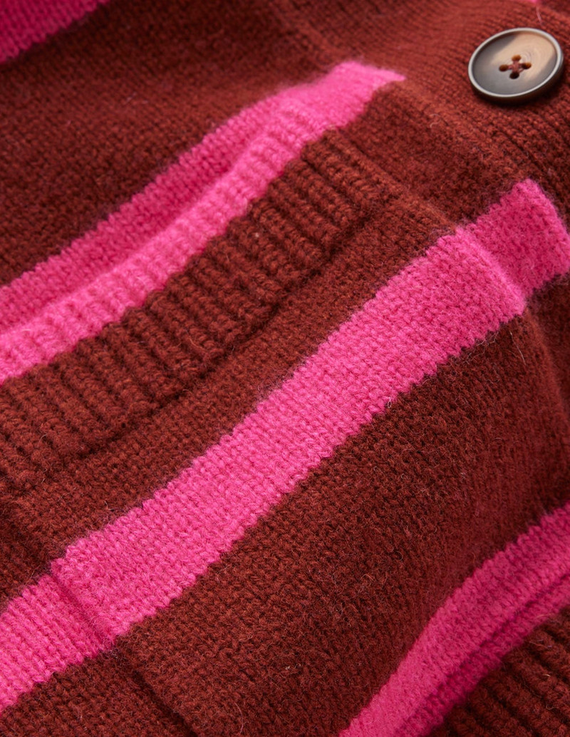 Marion Merino Cardigan-Raw Umber, Brilliant Pink 1