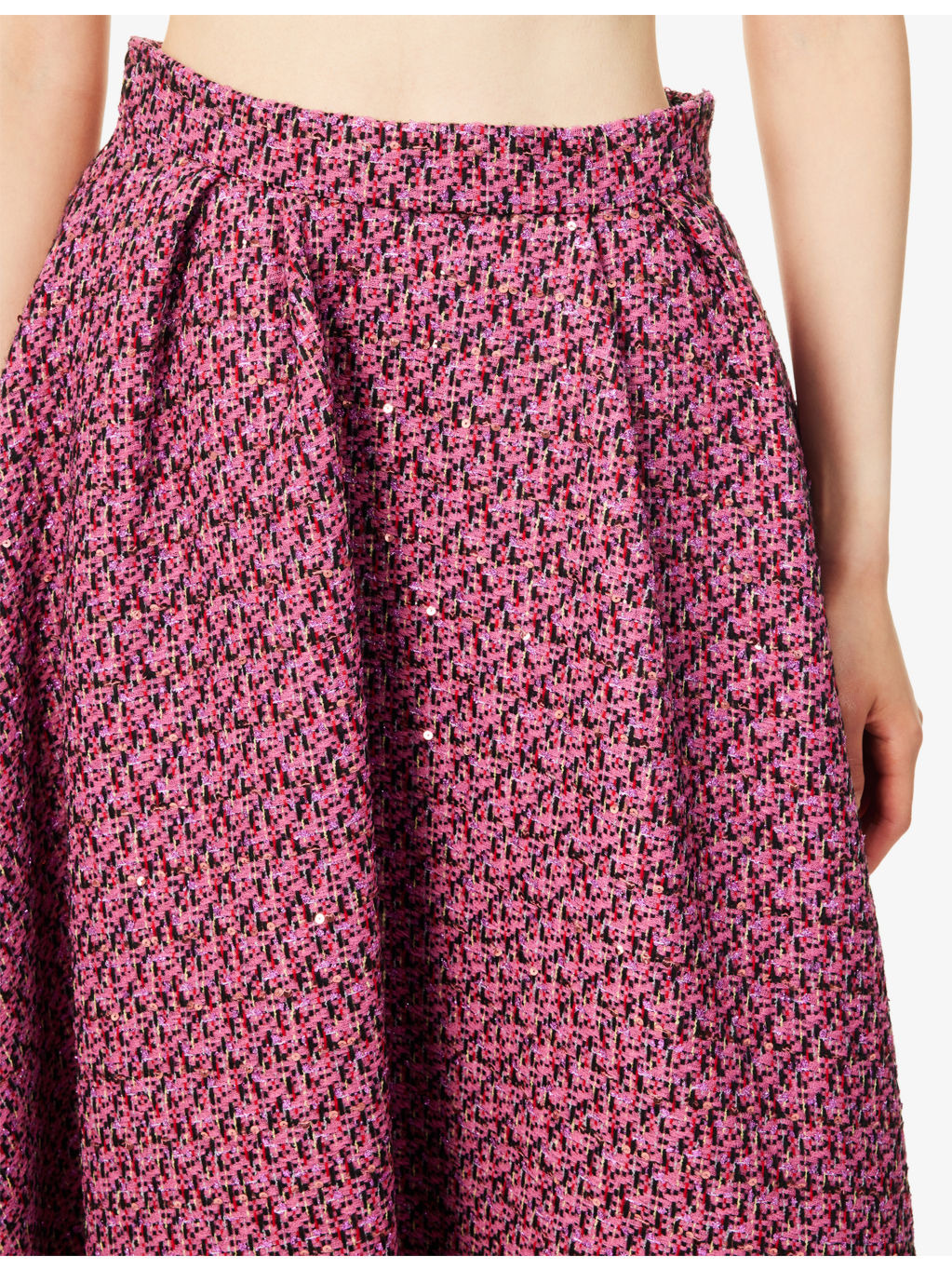 Sequin Pleated Woven Midi Skirt - 5